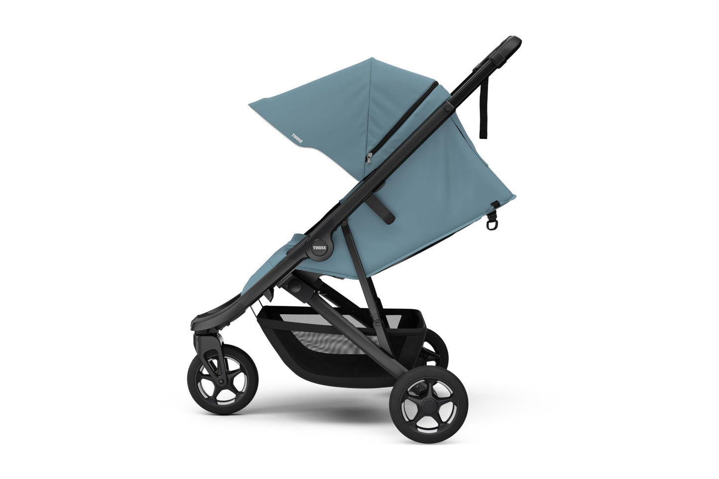 Thule Spring 2 single child stroller with ventilated canopy, adjustable handlebar, lightweight frame, and compact fold.