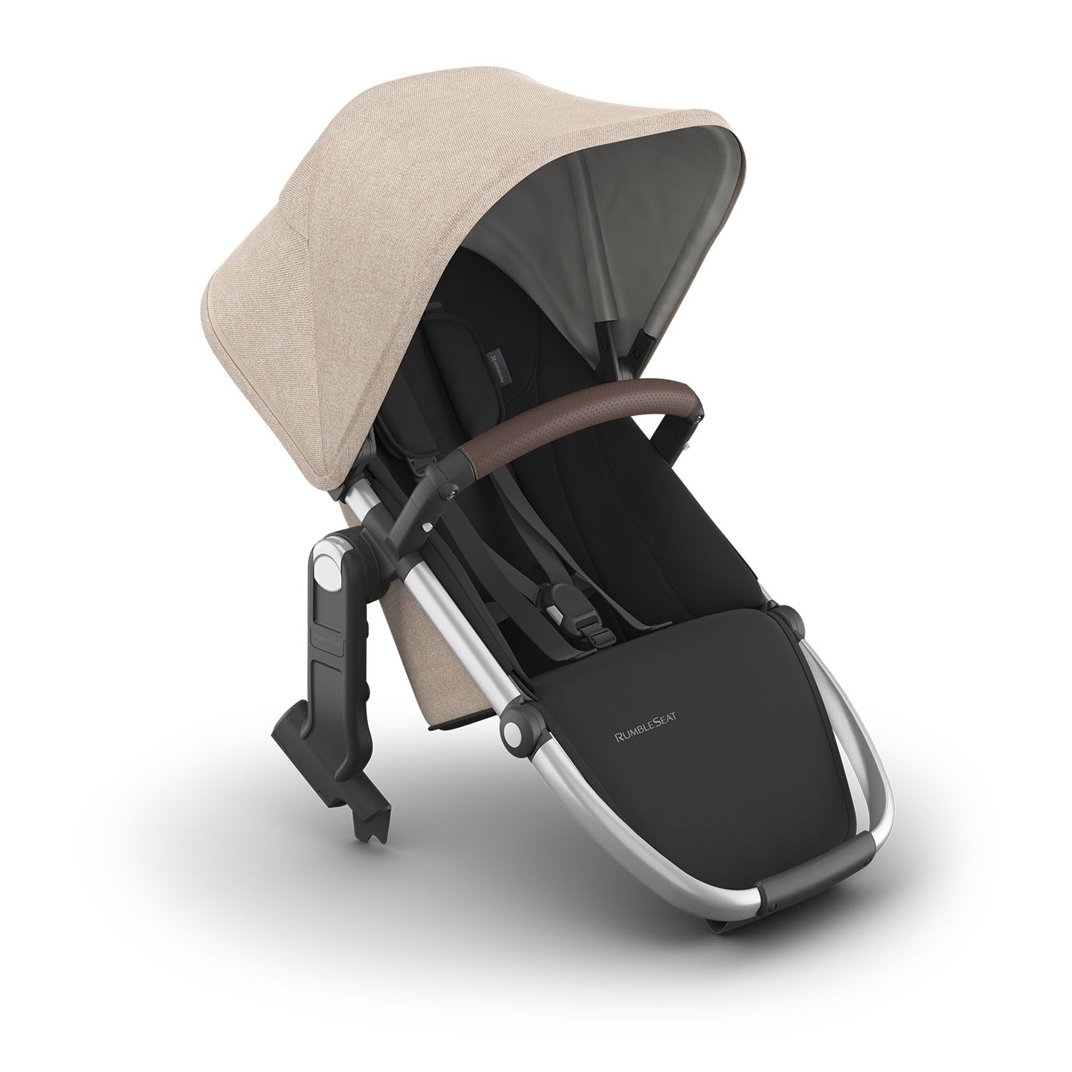 UPPAbaby RumbleSeat V3 second lower all-weather seat with magnetic buckle for Vista V2 and V3, in Declan Oat Mélange with silver frame