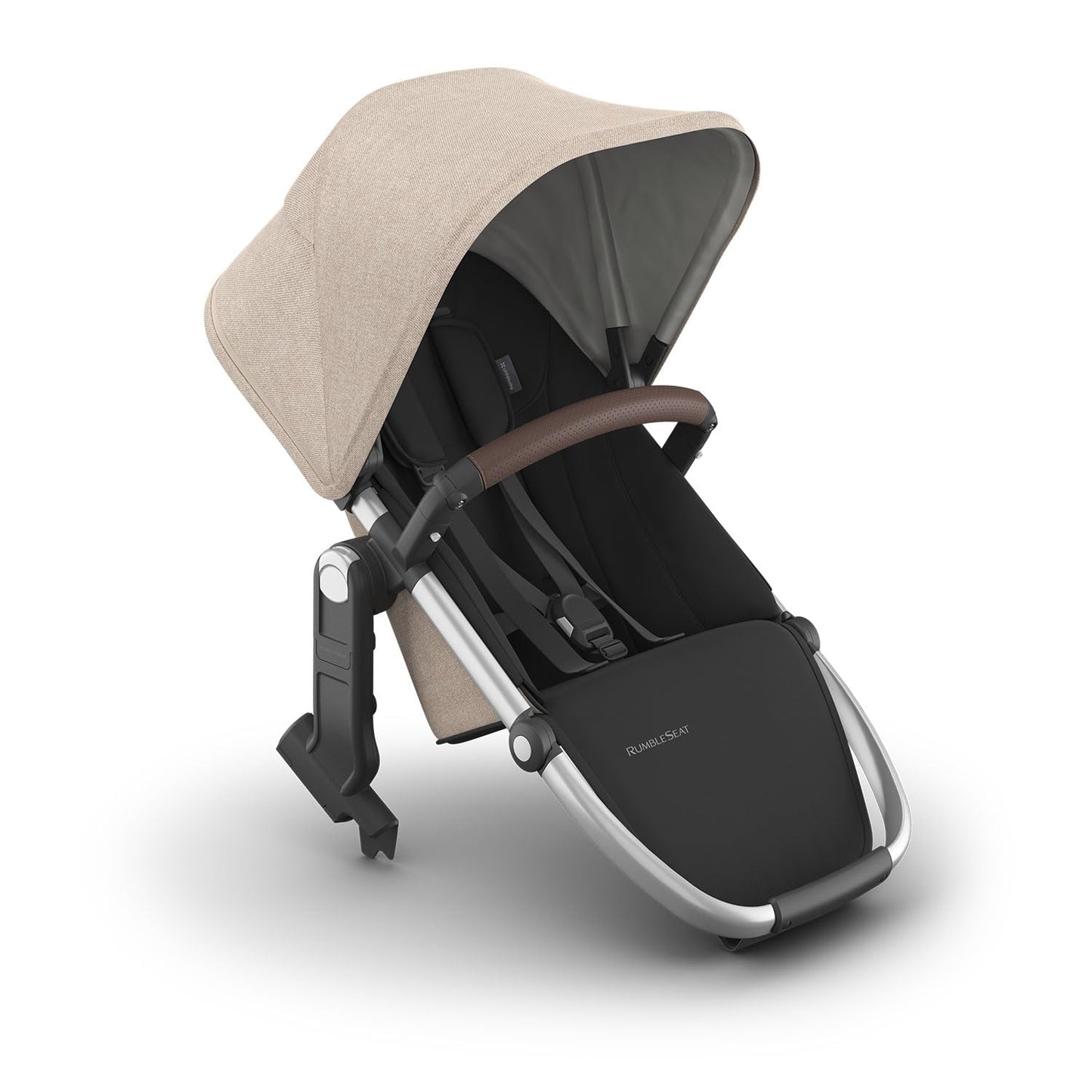 UPPAbaby RumbleSeat V3 second lower all-weather seat with magnetic buckle for Vista V2 and V3, in Declan Oat Mélange with silver frame