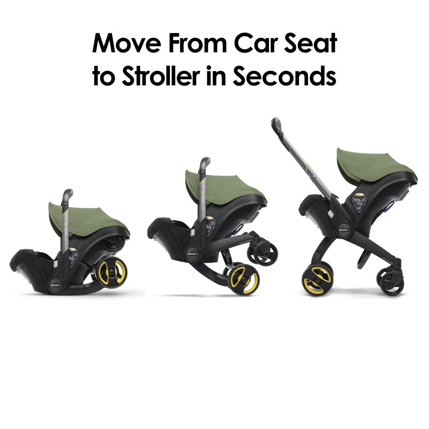 My Store Doona car seat and stroller in slate green, all-in-one travel system with adjustable handle and safety harness.