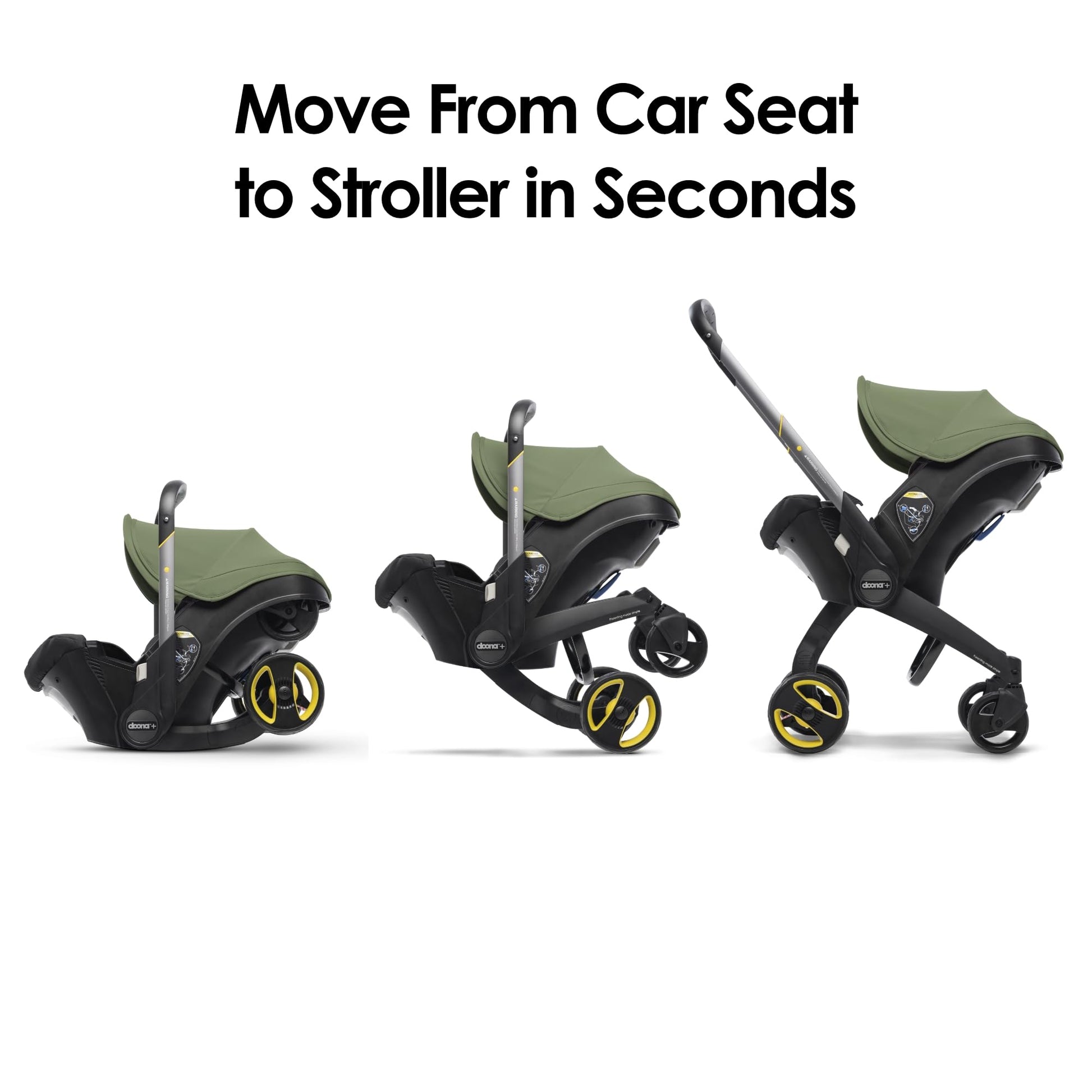 My Store Doona car seat and stroller in slate green, all-in-one travel system with adjustable handle and safety harness.