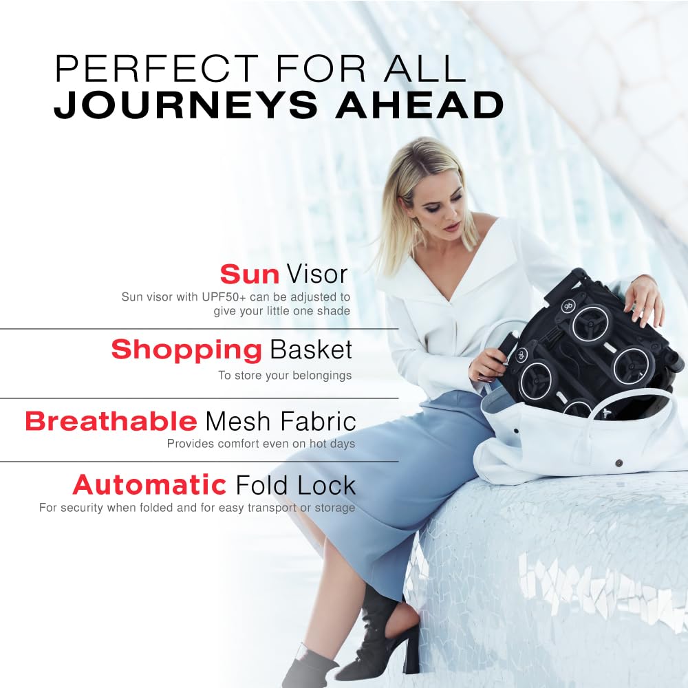 My Store gb Pockit+ All-Terrain travel stroller with canopy and reclining seat in Velvet Black, lightweight and ultra compact.