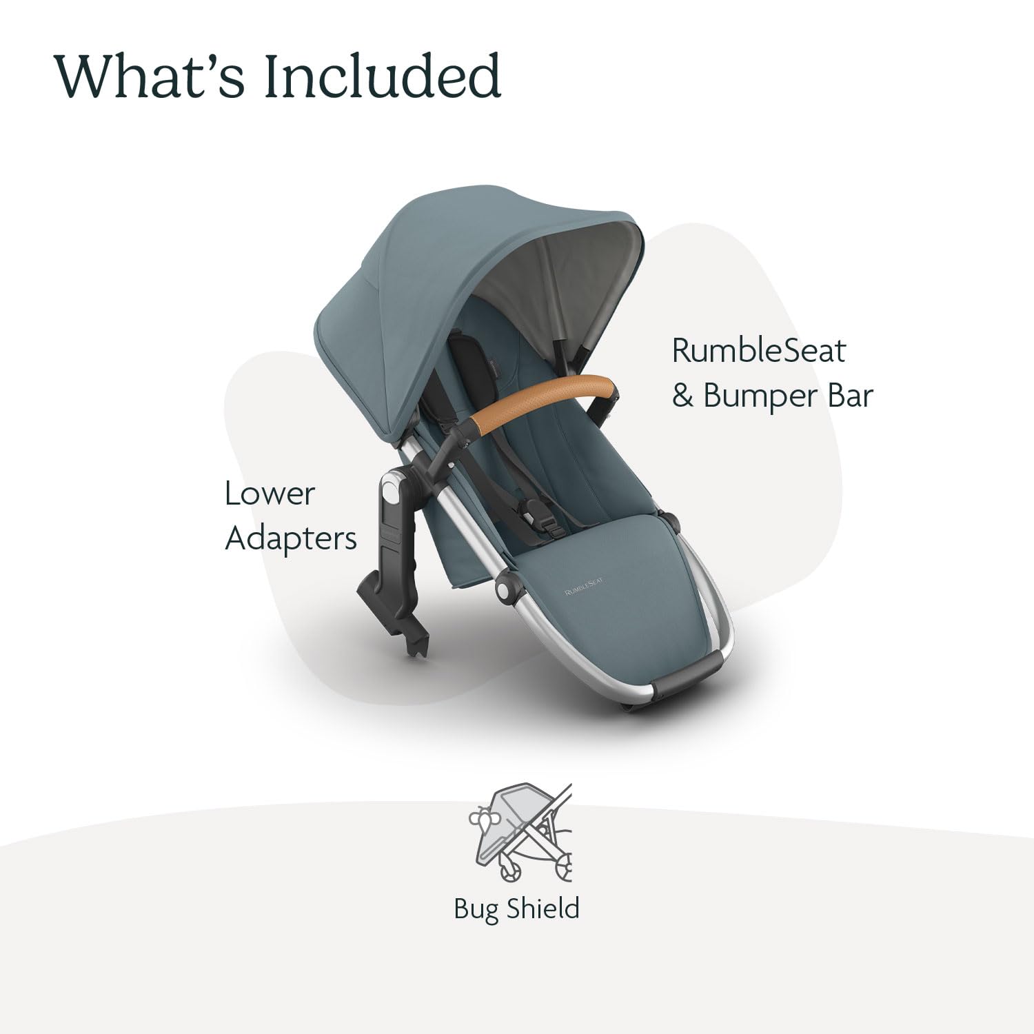 UPPAbaby RumbleSeat V3 second lower all-weather seat with magnetic buckle for Vista V2/V3, in Declan Oat Mélange with silver frame