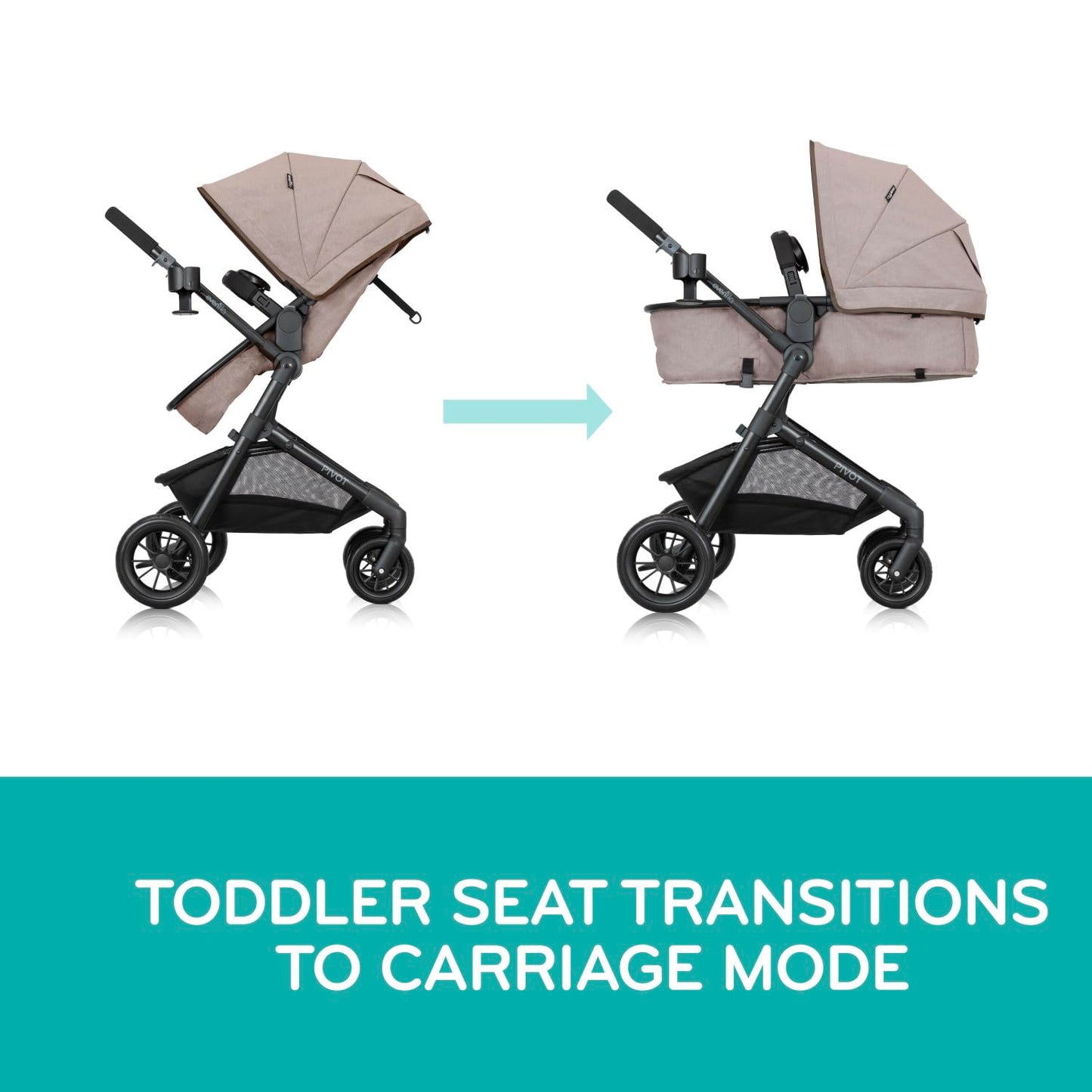Evenflo Pivot Modular Travel System with LiteMax Preemie and Infant Car Seat in casual gray, showcasing the stroller and car seat.