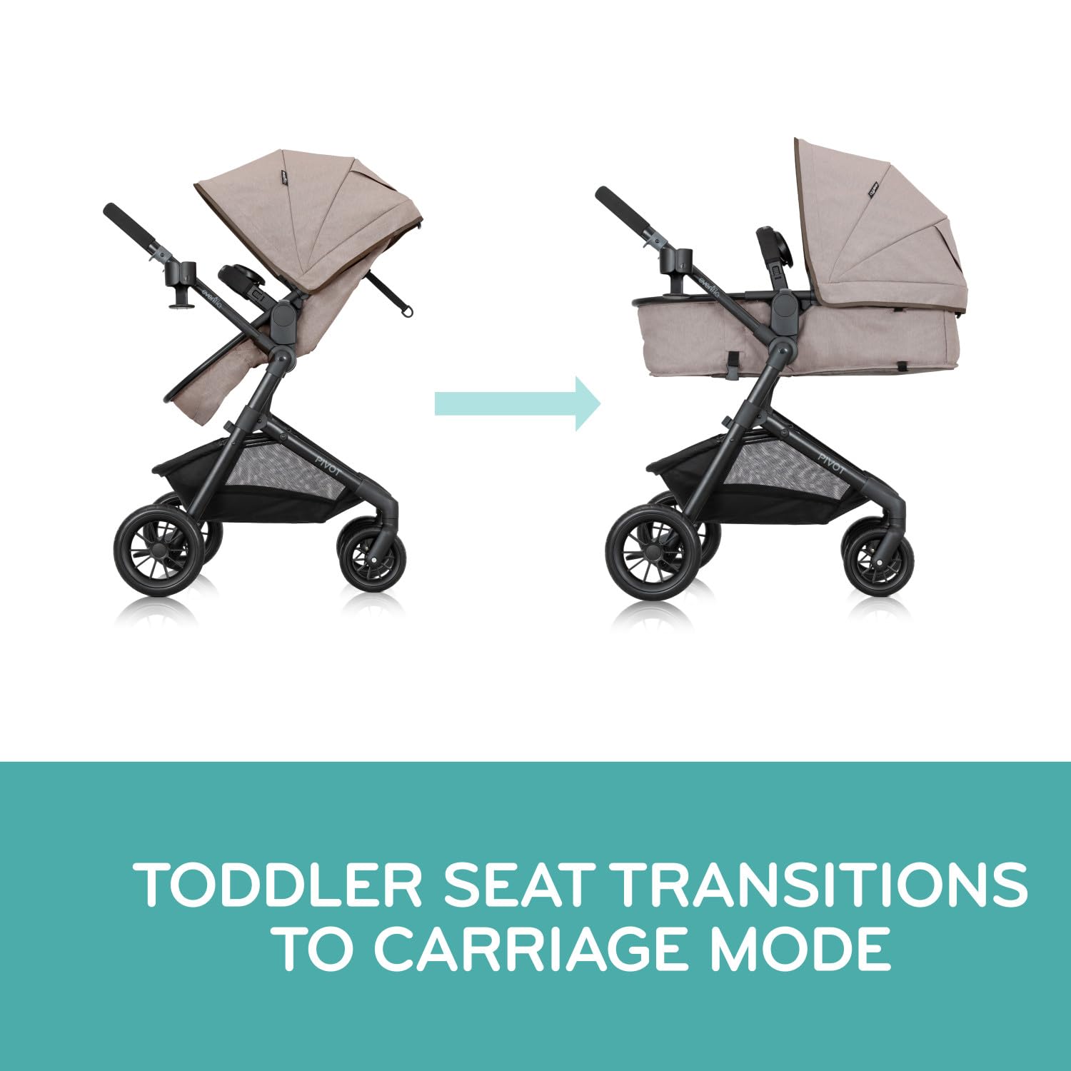 Evenflo Pivot Modular Travel System with LiteMax Preemie and Infant Car Seat in casual gray, showcasing the stroller and car seat.