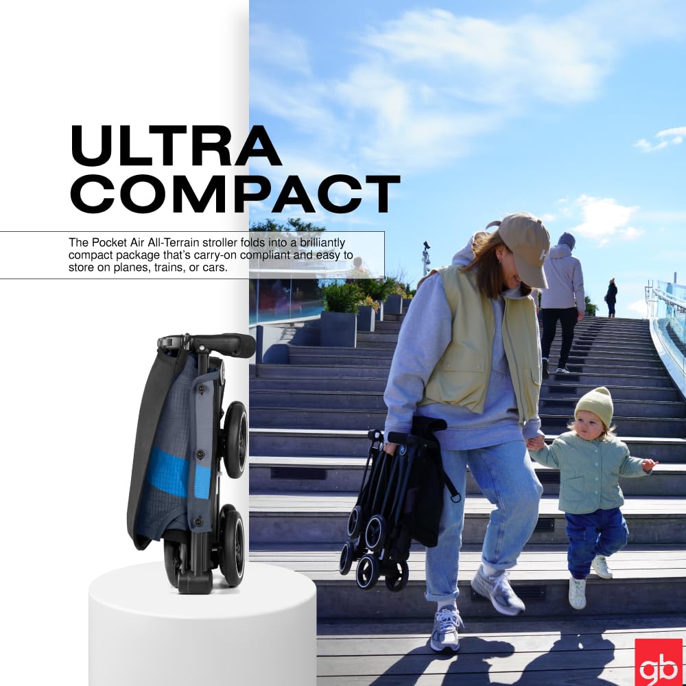 My Store gb Pockit+ All-Terrain lightweight travel stroller with canopy and reclining seat in Velvet Black, compact and easy to carry.
