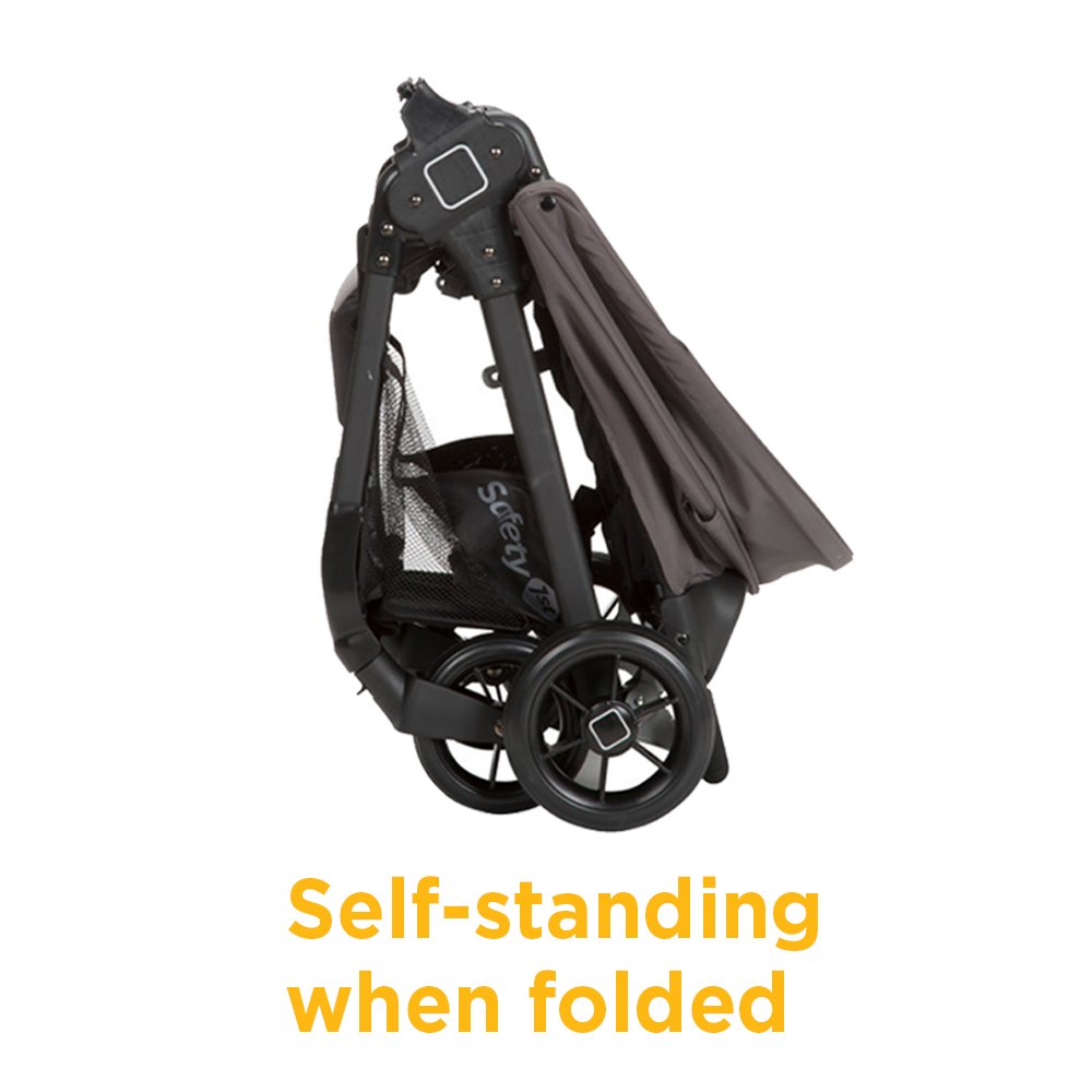 Safety 1st Smooth Ride travel system stroller with OnBoard FLX infant car seat, large canopy, foldable design, and ample storage.