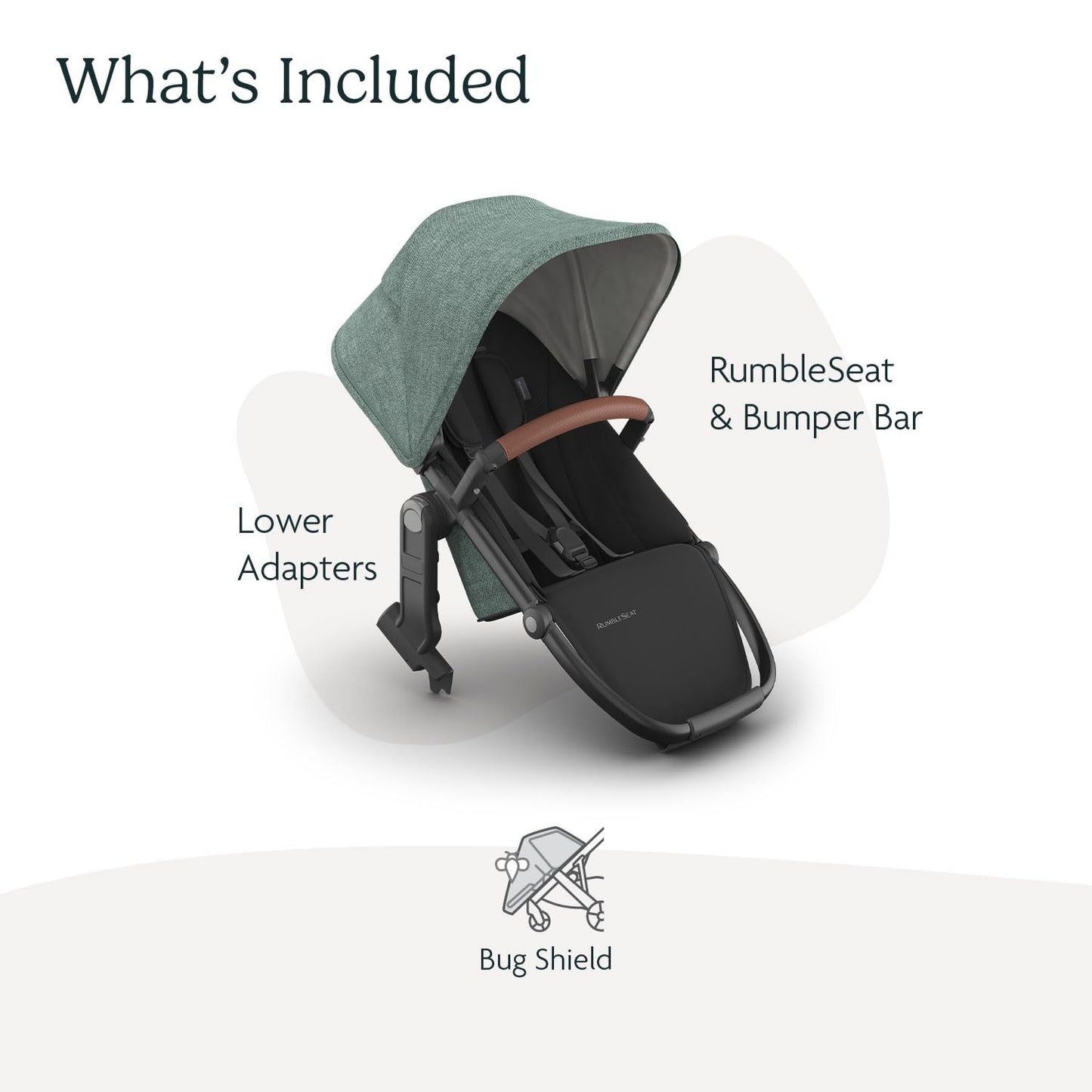 UPPAbaby RumbleSeat V3 second lower all-weather seat with magnetic buckle for Vista V2/V3, in Declan Oat Mélange with silver frame.