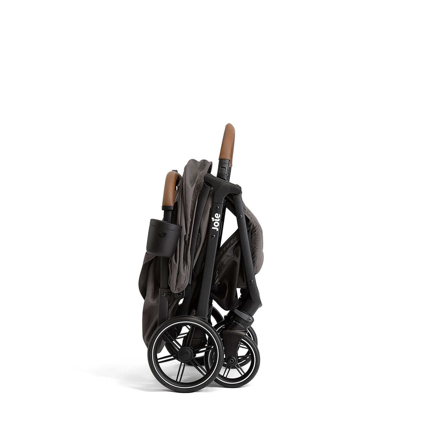 Joie Nutmeg compact stroller in shale, lightweight design with one-hand fold, suitable for travel and daily use