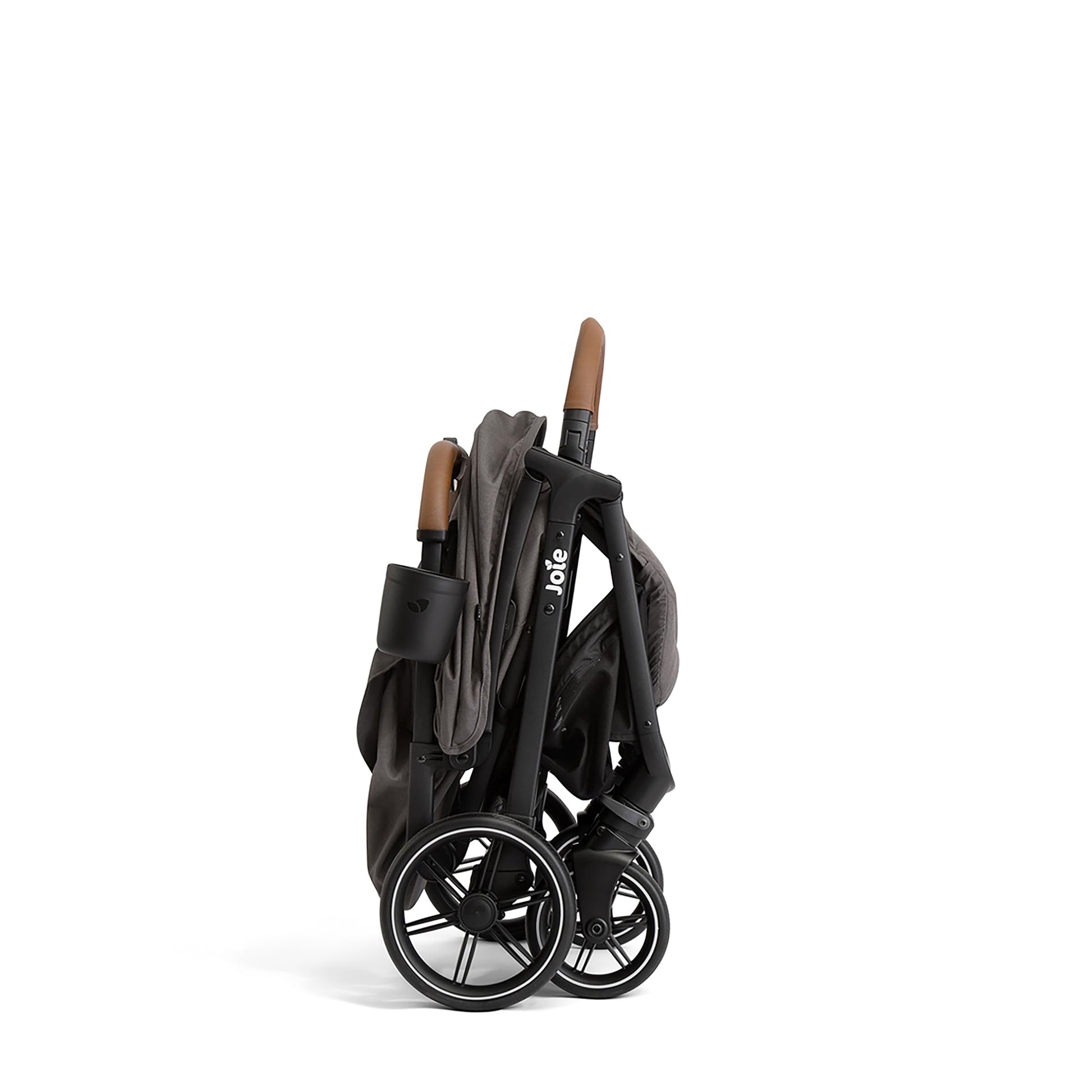Joie Nutmeg compact stroller in shale, lightweight design with one-hand fold, suitable for travel and daily use