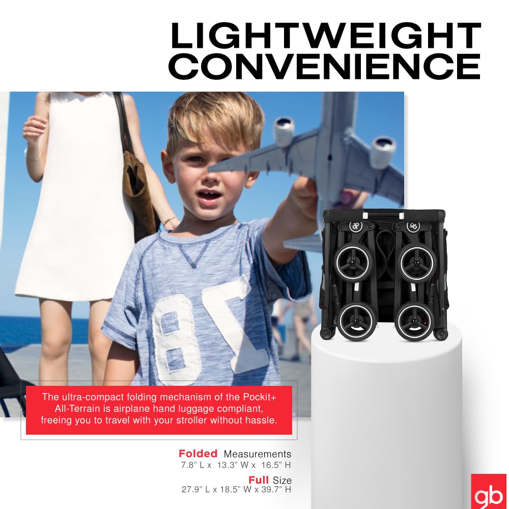 My Store gb Pockit+ All-Terrain travel stroller in Velvet Black with canopy and reclining seat, lightweight and ultra compact.