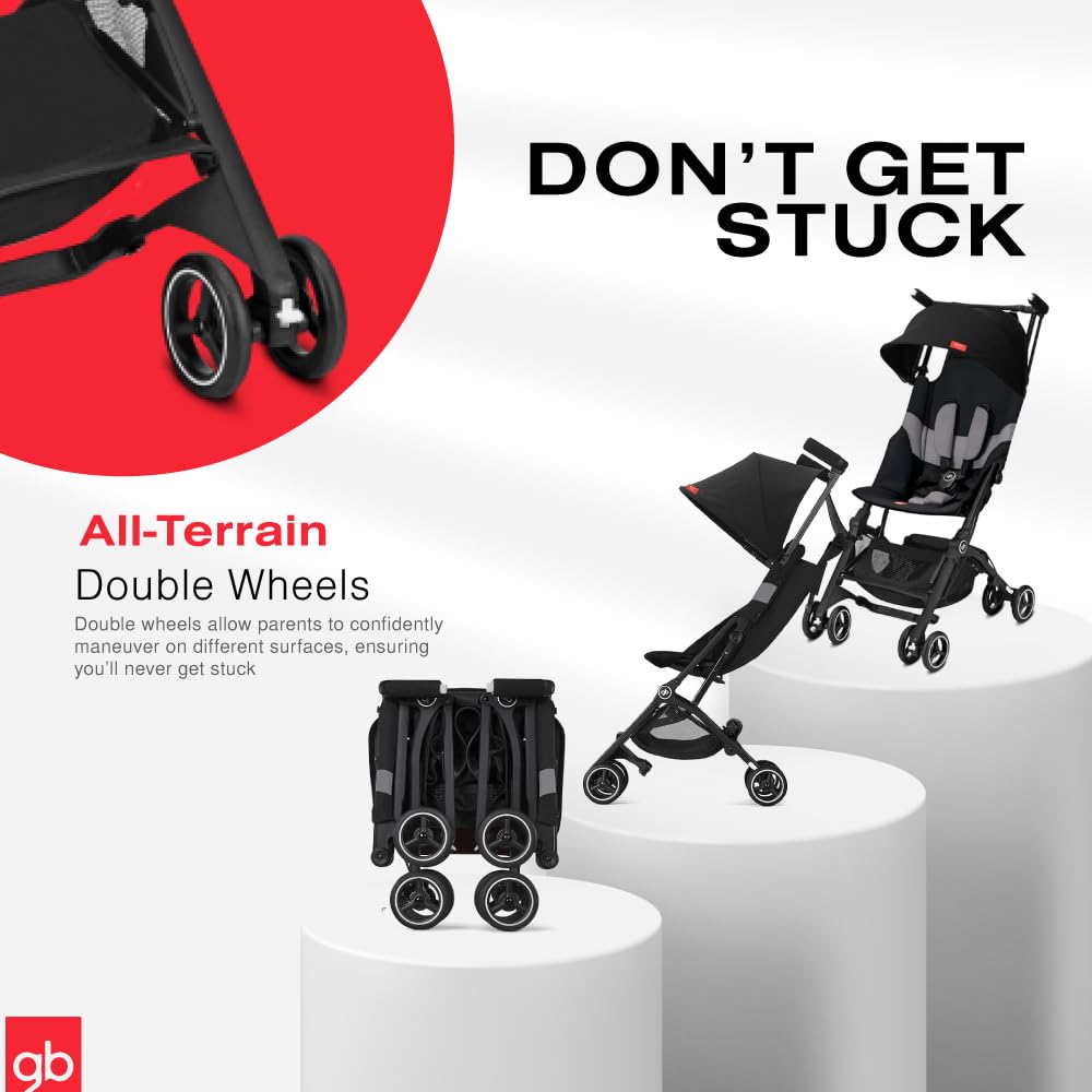 My Store gb Pockit+ All-Terrain lightweight travel stroller with canopy and reclining seat in Velvet Black