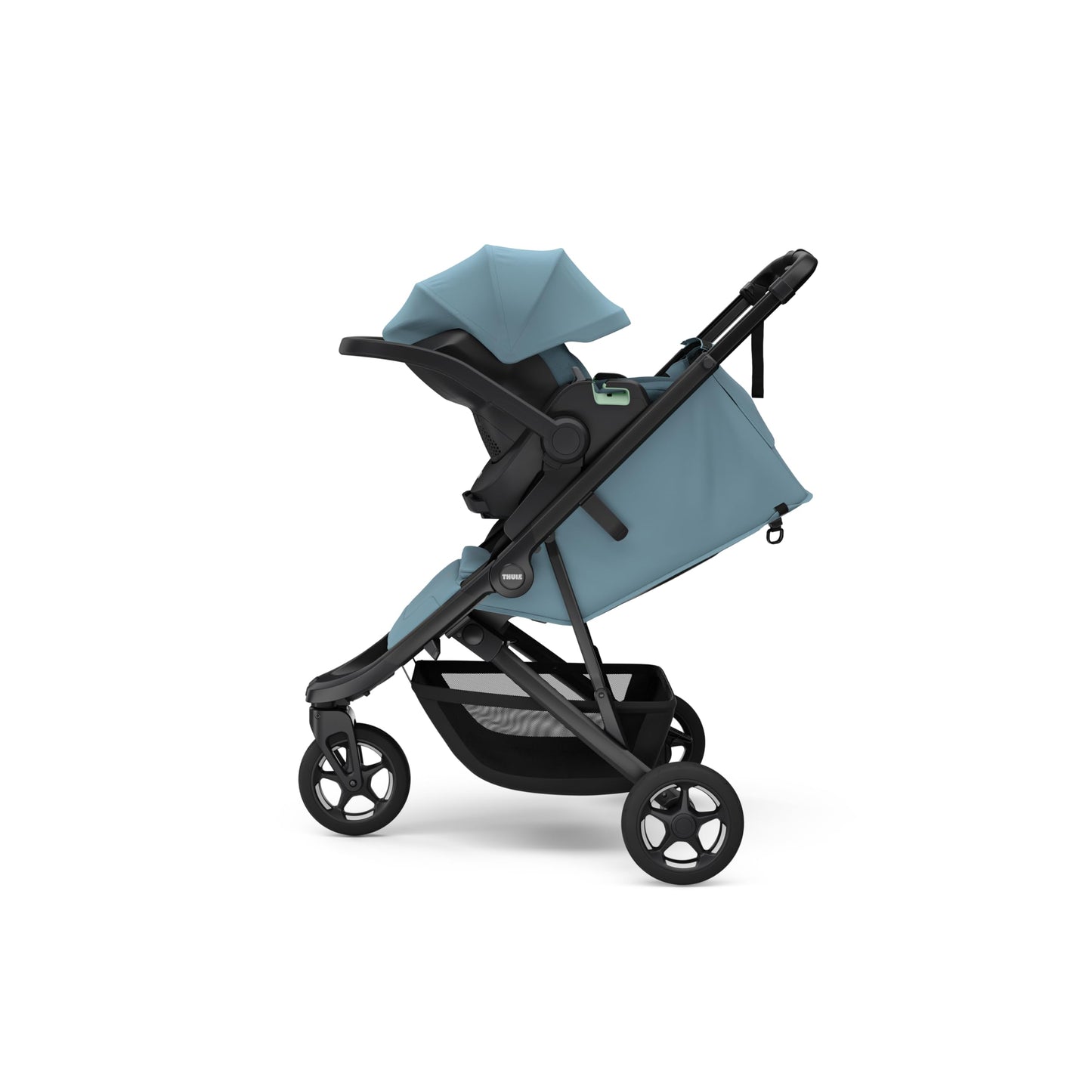 Thule Spring 2 single child stroller with ventilated canopy, adjustable handlebar, lightweight frame, compact fold, and maneuverable design.