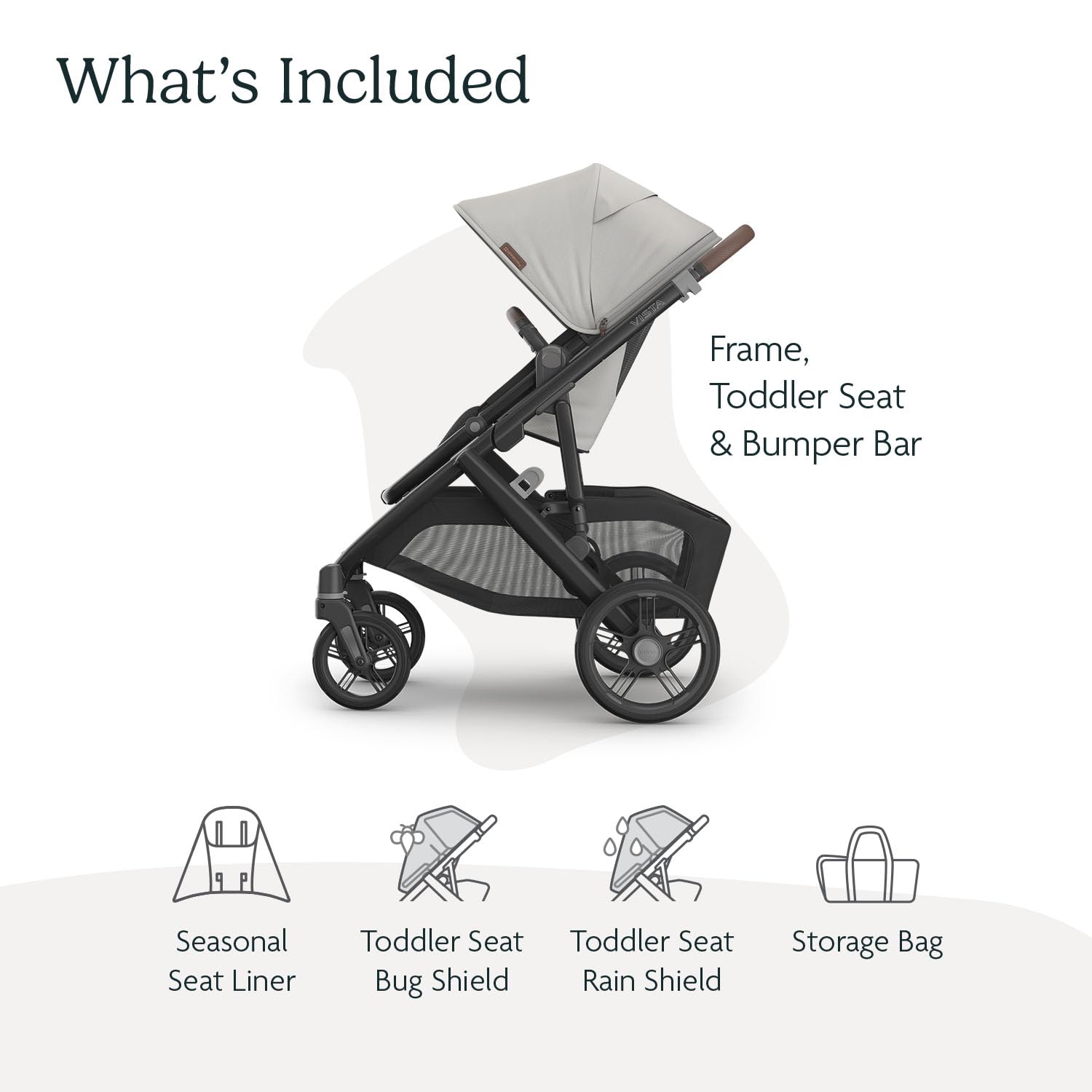 UPPAbaby Vista V3 convertible stroller for baby and toddler in charcoal with all-wheel suspension and large storage basket.