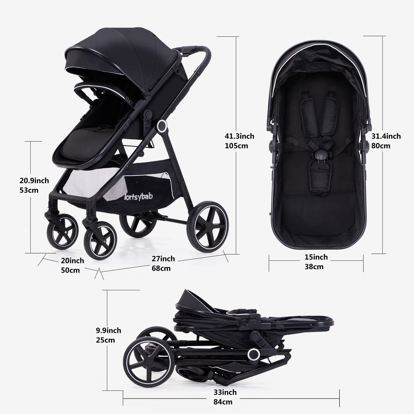 Lortsybab 2-in-1 baby stroller with reversible seat, beige color, foldable infant pram suitable for newborns and toddlers.