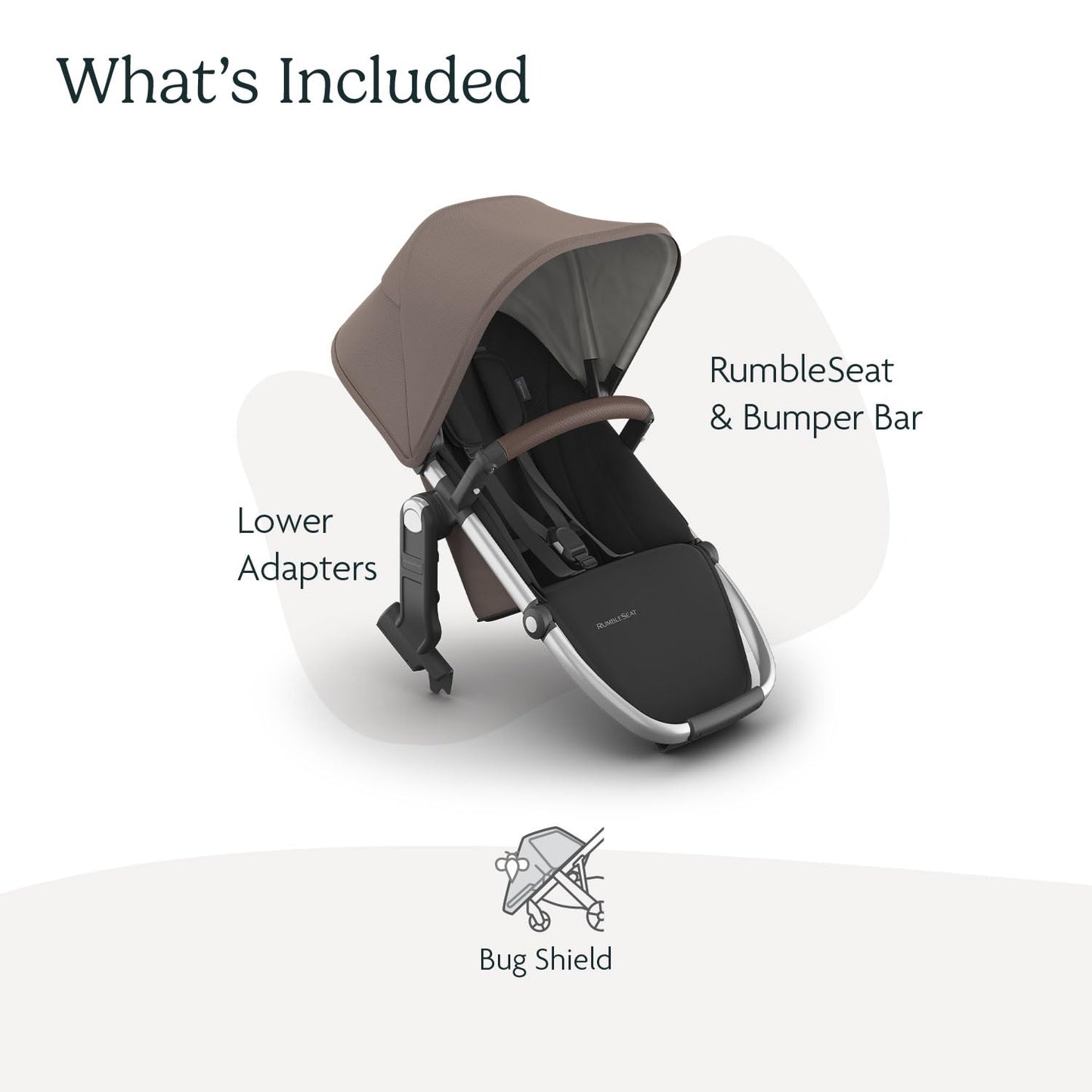 UPPAbaby RumbleSeat V3 second lower all-weather seat with magnetic buckle, compatible with Vista V2/V3, in Declan Oat Mélange with silver frame