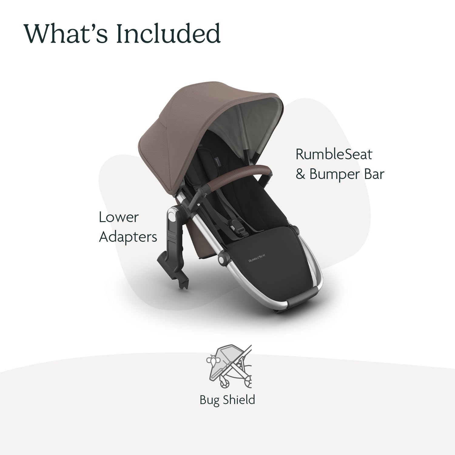 UPPAbaby RumbleSeat V3 second lower all-weather seat with magnetic buckle, compatible with Vista V2/V3, in Declan Oat Mélange with silver frame