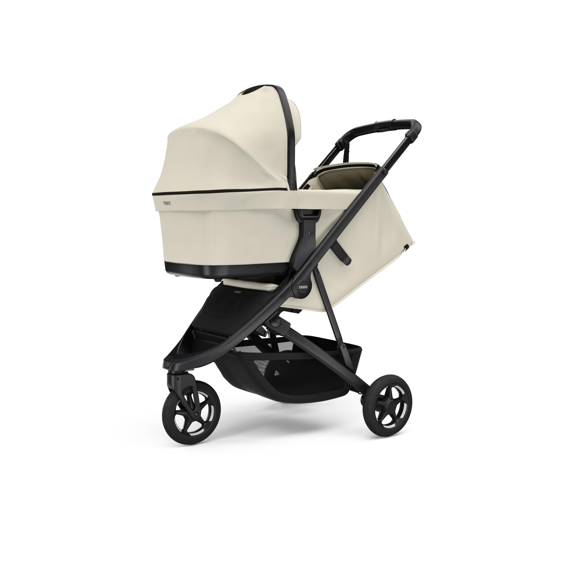 Thule Spring 2 single child stroller with ventilated canopy, adjustable handlebar, lightweight design, and compact fold.