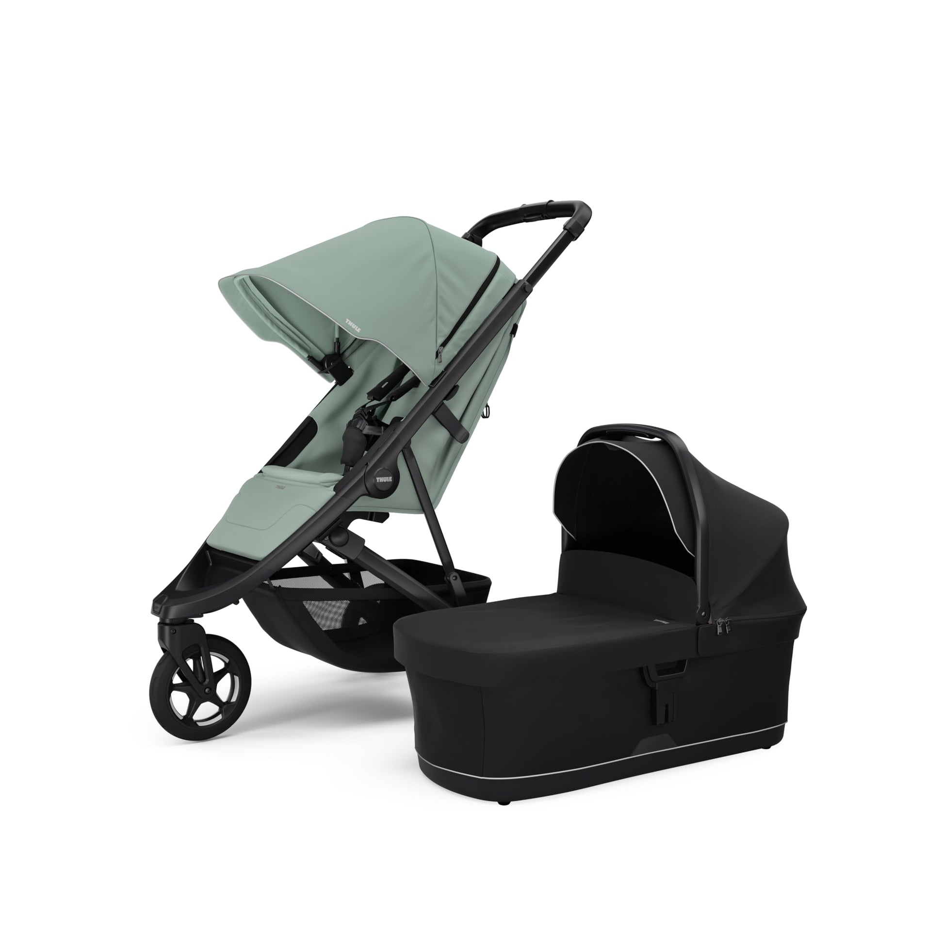 Thule Spring 2 single child stroller with ventilated canopy, lightweight frame, compact fold, and adjustable handlebar.