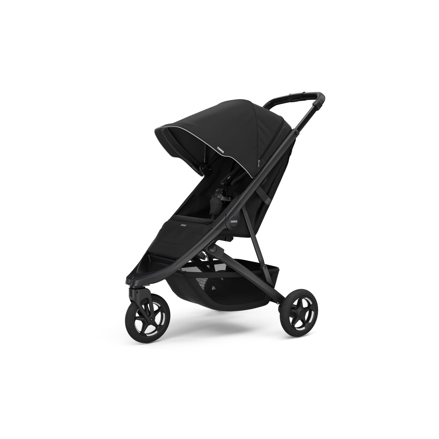 Thule Spring 2 single child stroller with ventilated canopy, adjustable handlebar, compact fold, lightweight and maneuverable.