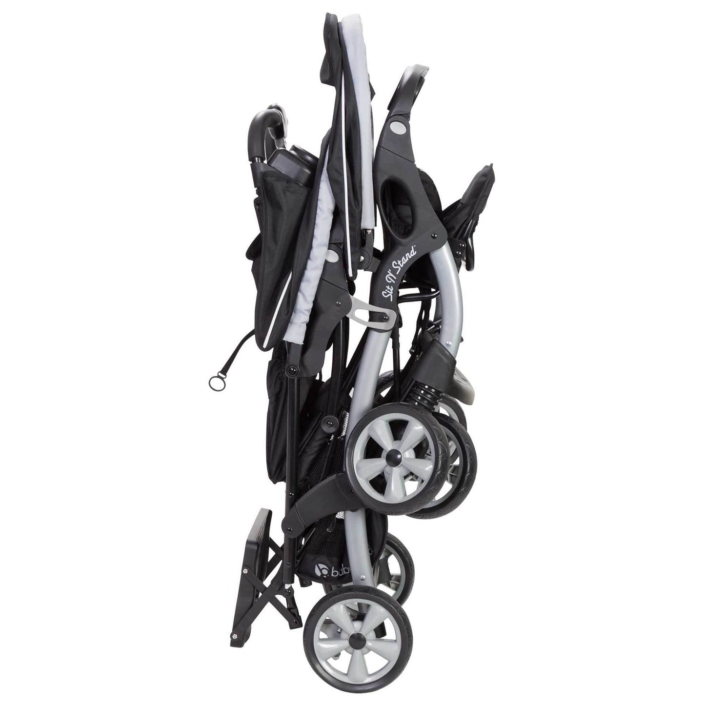 Baby Trend infant and toddler double stroller with car seat, lightweight travel system in Stormy, tandem design, portable for outings.