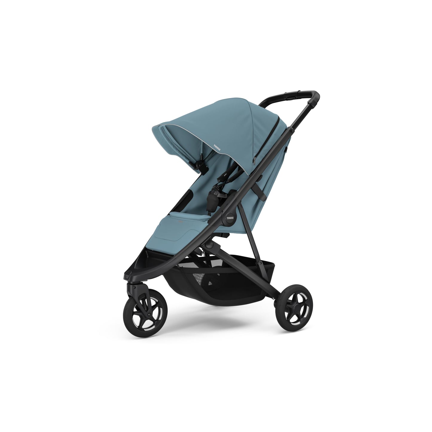 Thule Spring 2 single child stroller with lightweight frame, ventilated canopy, compact fold, and adjustable handlebar.