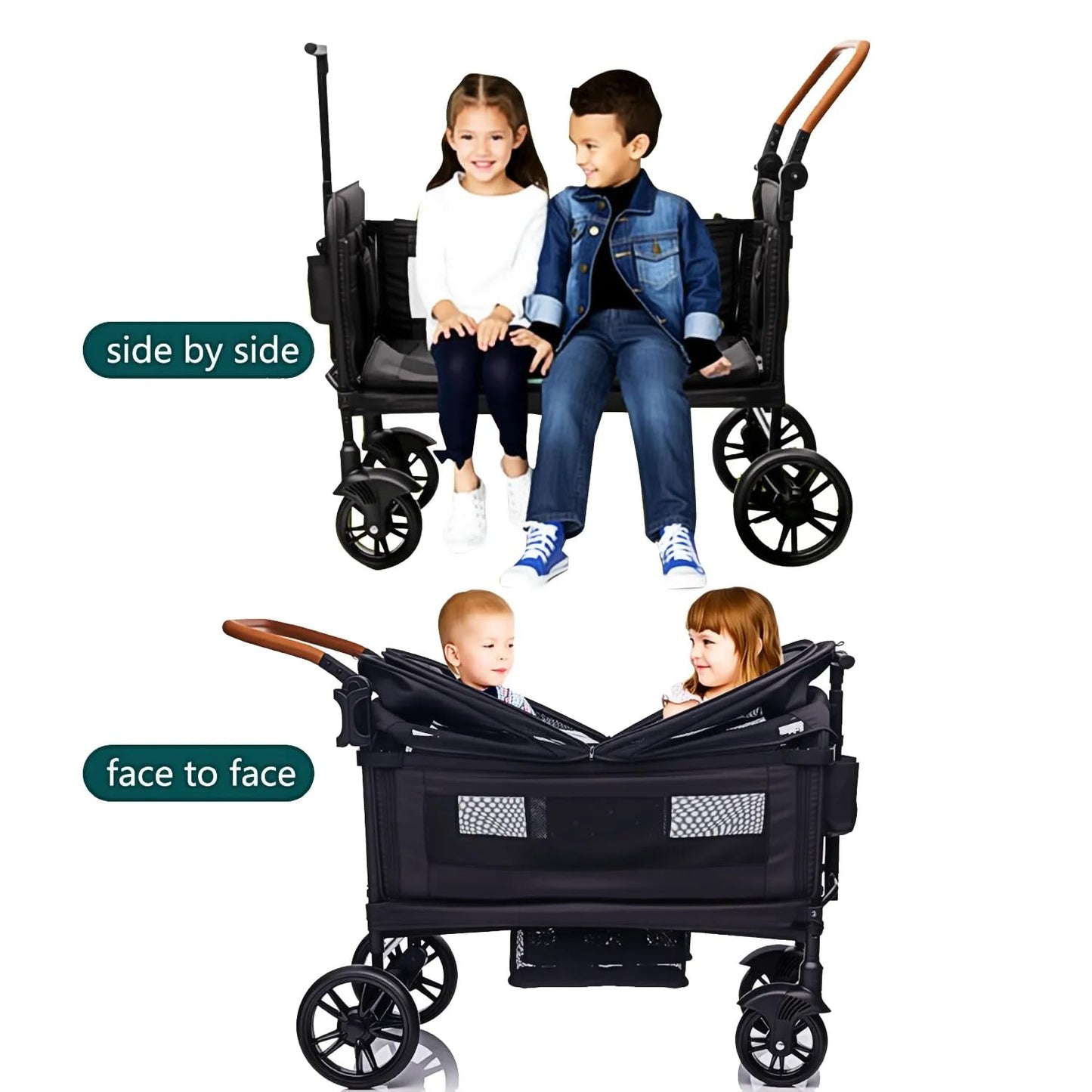 Luxury double wagon stroller by My Store with canopy, tray, cup holder, adjustable handle, lightweight foldable design for newborns and toddlers.