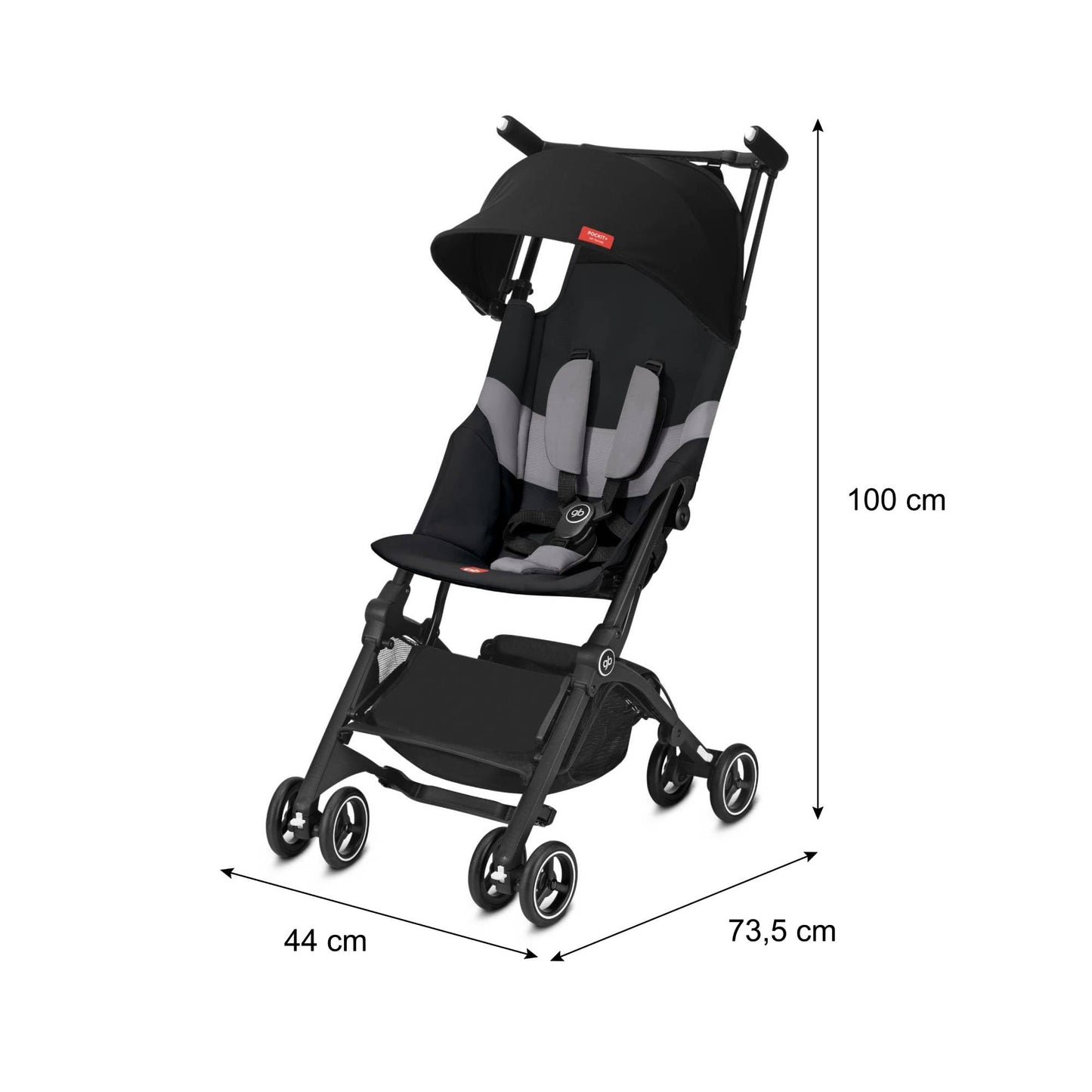 My Store gb Pockit+ All-Terrain travel stroller in Velvet Black with canopy and reclining seat, lightweight and ultra-compact.