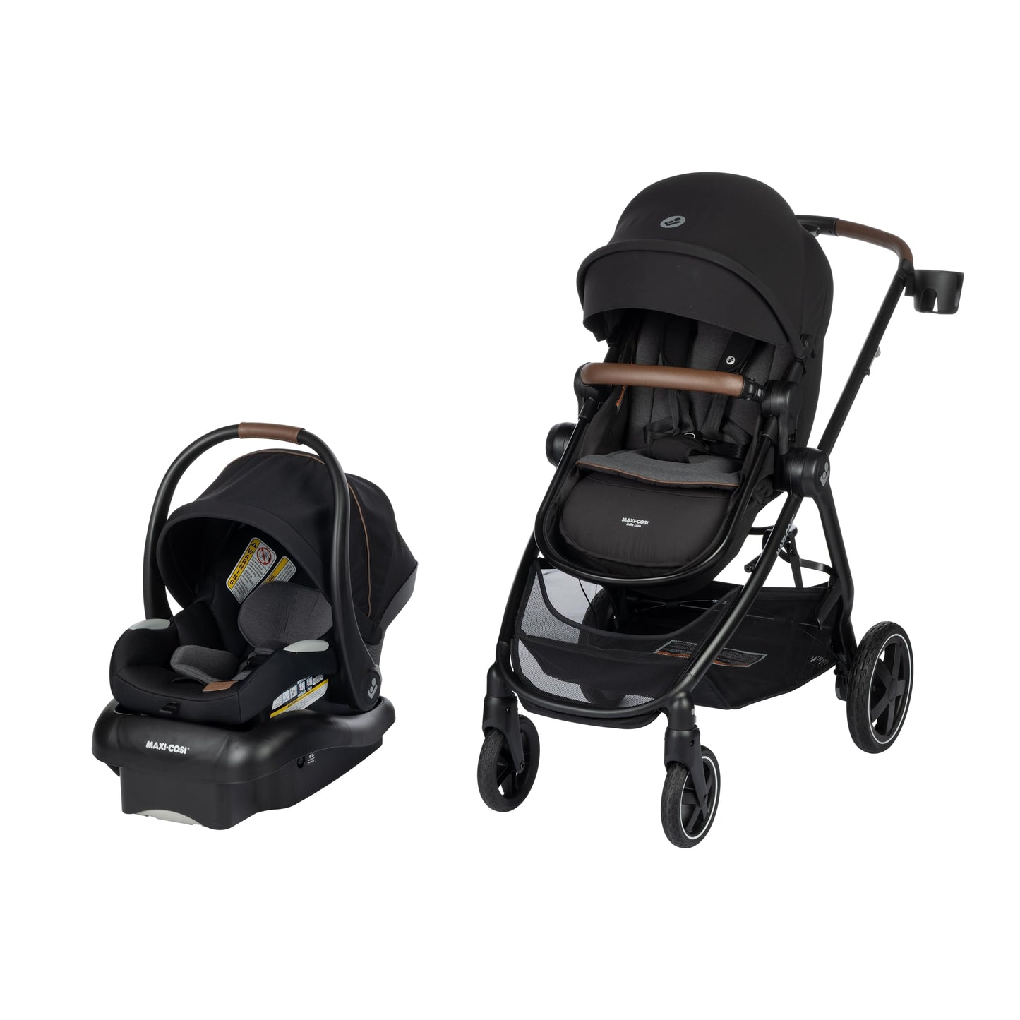 Maxi-Cosi Zelia Luxe 5-in-1 modular travel system with stroller, car seat, and foldable features for versatile baby travel.