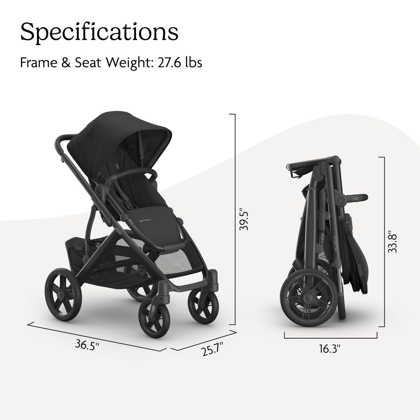 UPPAbaby Vista V3 convertible stroller for baby and toddler with all-wheel suspension and large basket, in charcoal color.