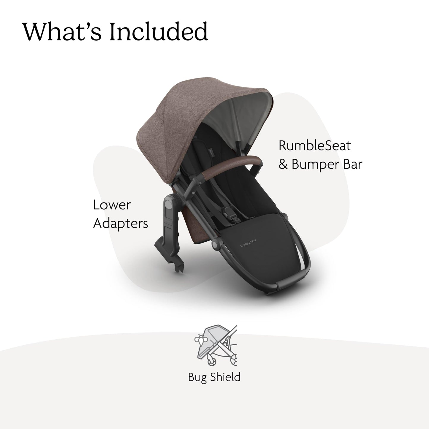 UPPAbaby RumbleSeat V3 second lower seat for Vista strollers, all-weather seat with magnetic buckle in Declan Oat Mélange color.