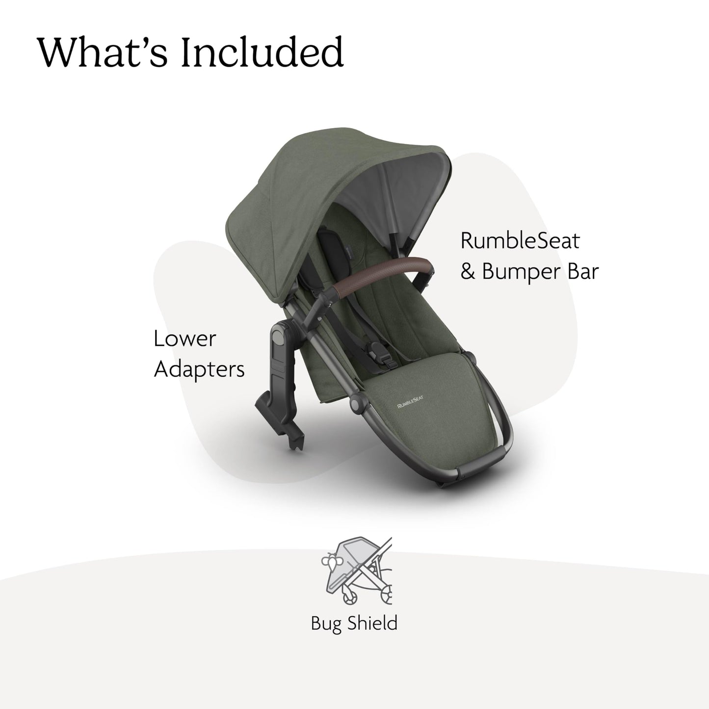 UPPAbaby RumbleSeat V3 second lower seat in Declan color, all-weather fabric, magnetic buckle, with adapters for Vista V2/V3.