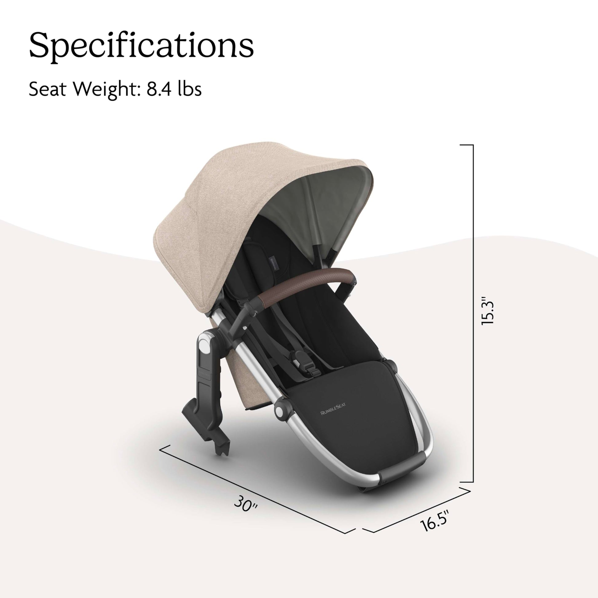 UPPAbaby RumbleSeat V3 second lower seat for Vista V2/V3, all-weather, with magnetic buckle, adapters, in Declan oat mélange color.