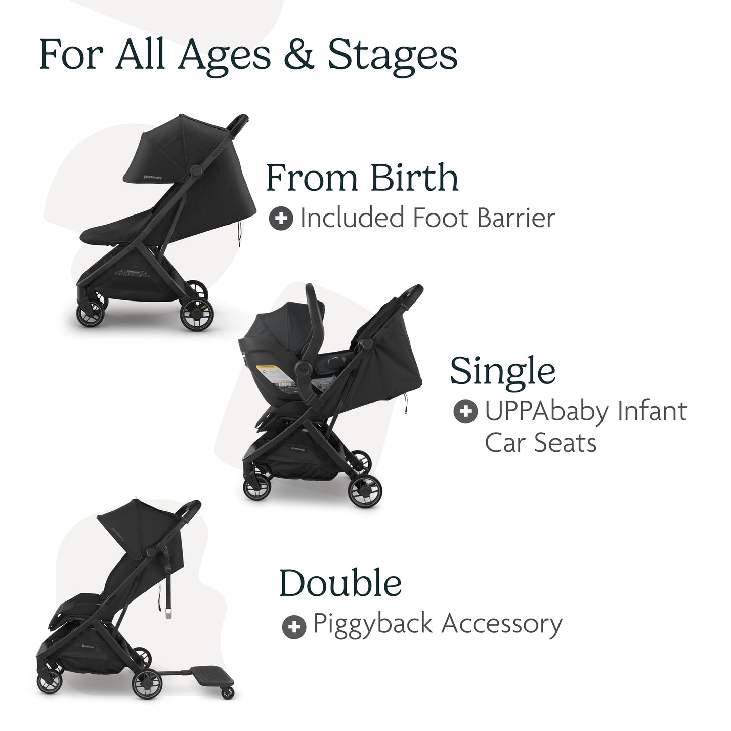 UPPAbaby Minu V3 lightweight travel stroller in greyson with charcoal frame, saddle leather, compact design, and one-hand fold.