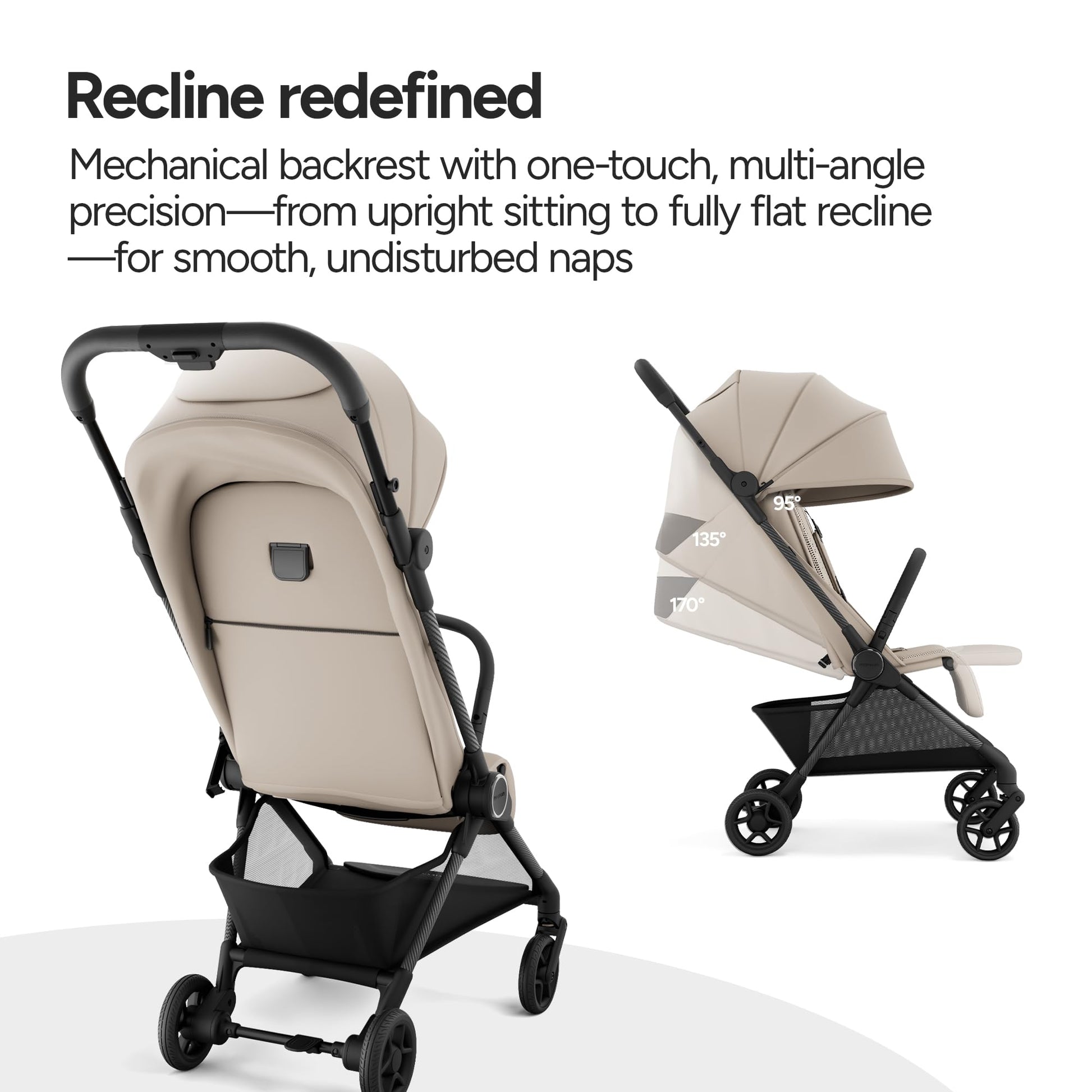 Mompush Nexis Carbon travel stroller, lightweight 11.5 lbs, compact, auto-fold, full recline, suitable from birth to 50 lbs.