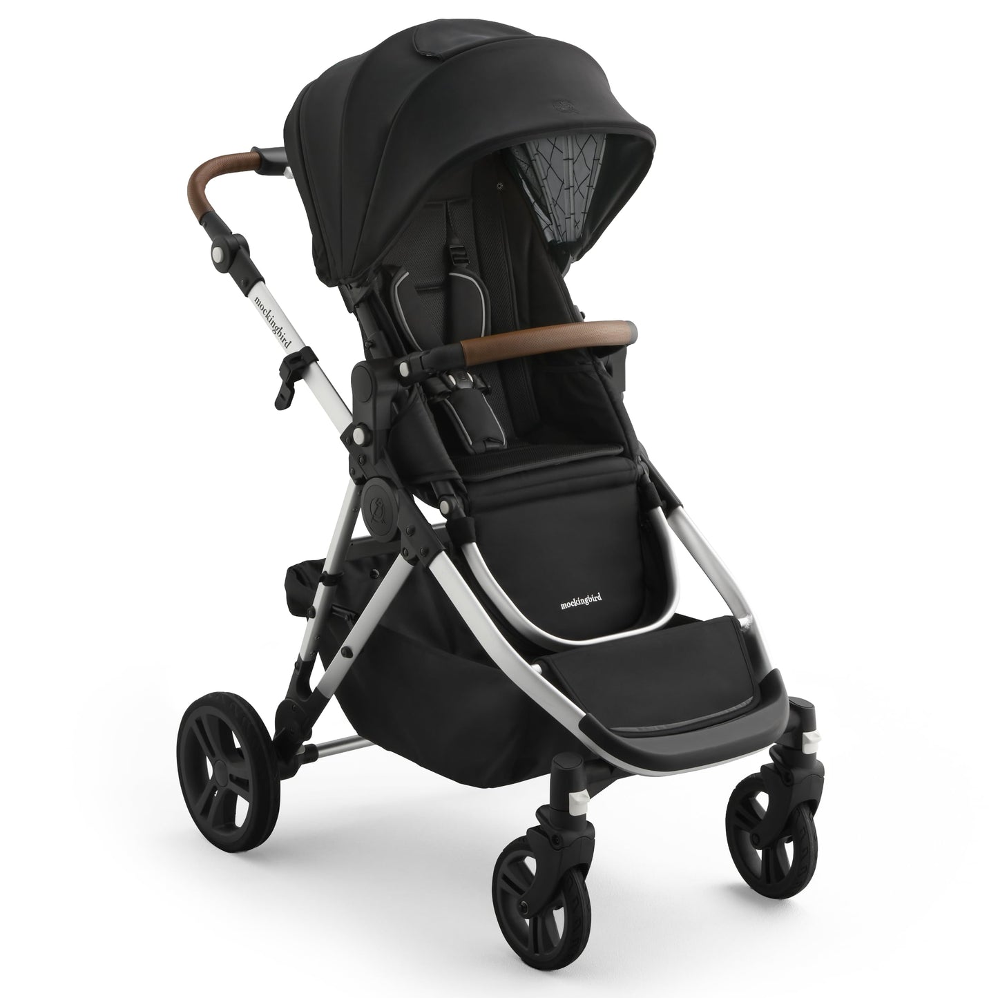 Mockingbird Single-to-Double Stroller 3.0 in black windowpane with two seats, showing versatile convertible design for one or multiple children