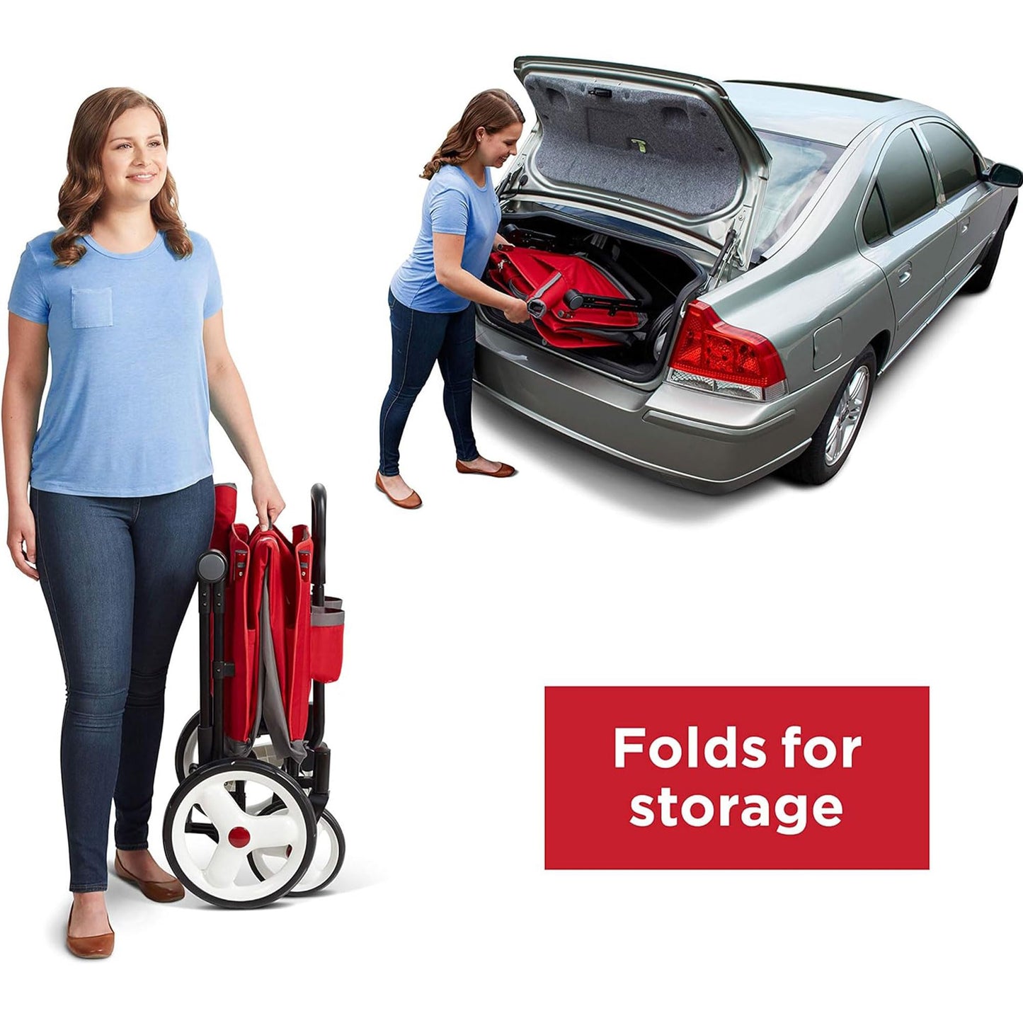 Red Radio Flyer wagon for kids, toddler stroller and rolling cart with wheels, outdoor toy for ages 1 and up.