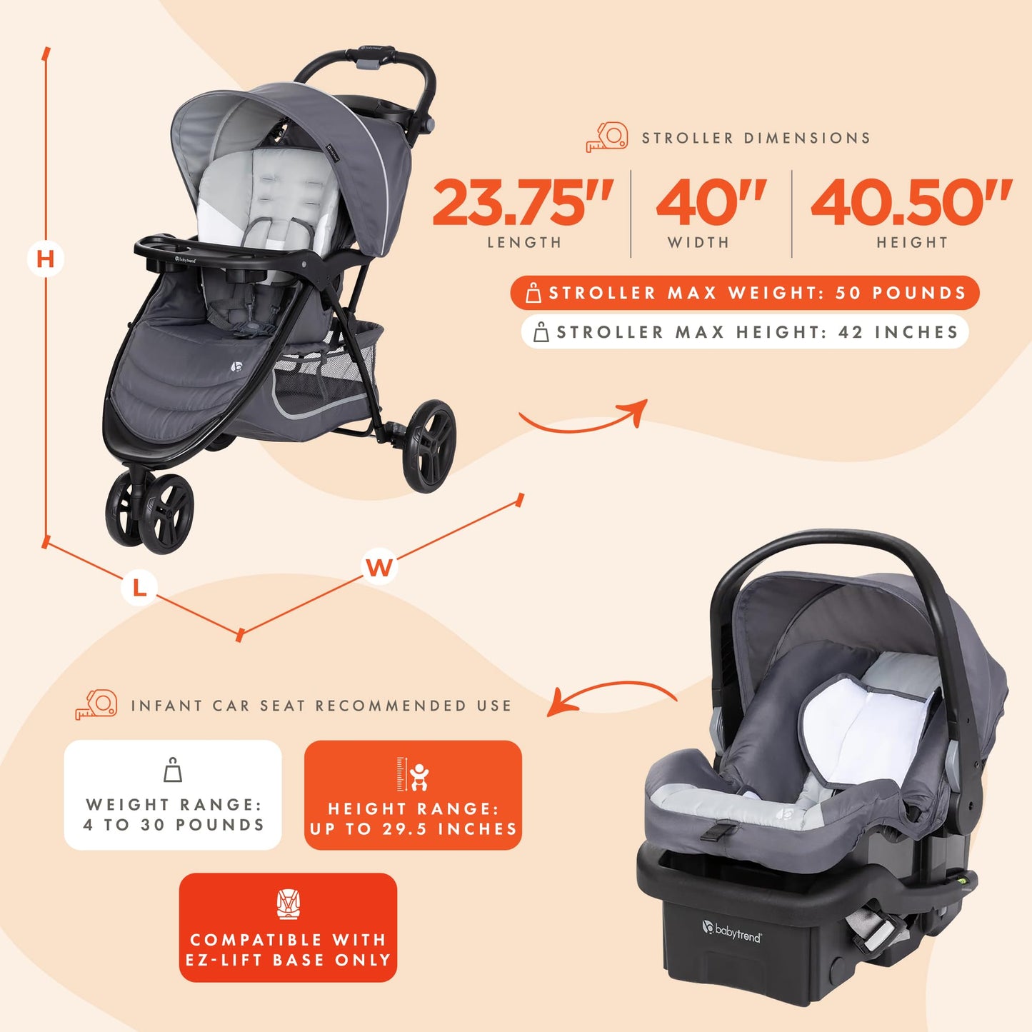 Baby Trend EZ Ride Travel System With EZ Lift Infant Car Seat Dash Pink One Hand Fold All Terrain Wheels