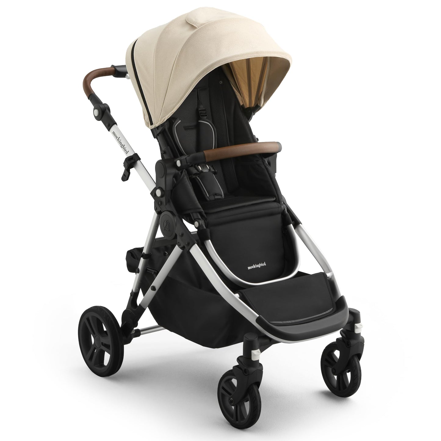Mockingbird Single-to-Double Stroller 3.0 in black windowpane, convertible full-size baby stroller for 1, 2, or 3 kids with multiple configurations
