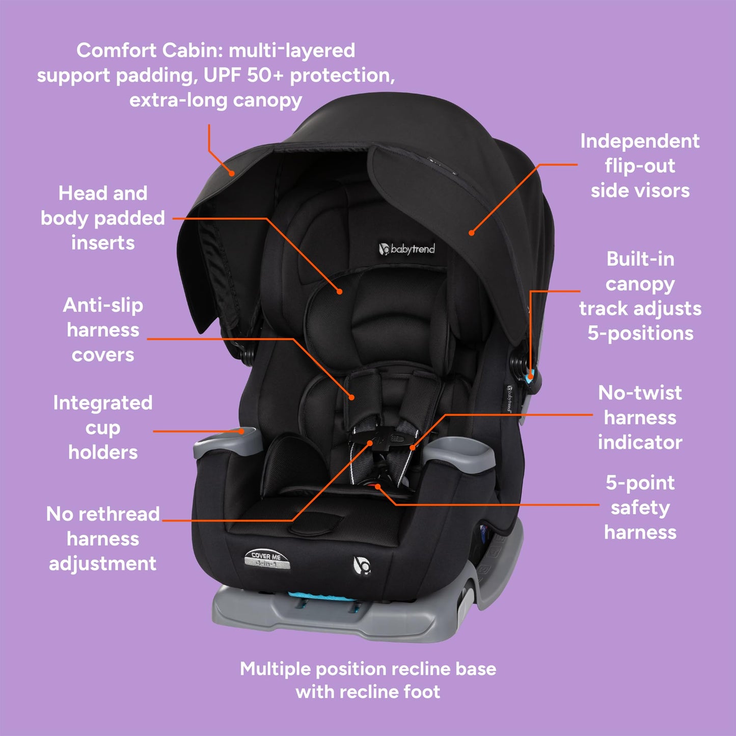 Baby Trend Cover Me 4 In 1 Convertible Car Seat Built In Canopy
