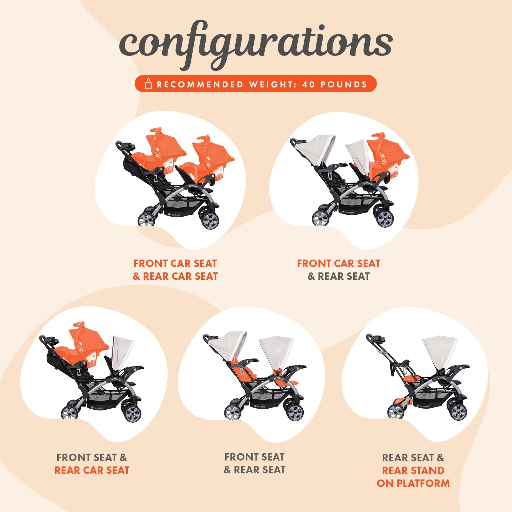 Baby Trend stormy double stroller and car seat combo with lightweight, portable tandem design for infants and toddlers.