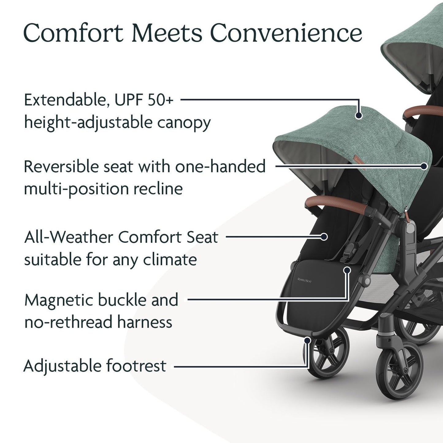 UPPAbaby RumbleSeat V3 all-weather second seat for Vista V2/V3, with magnetic buckle, adapters, in Declan Oat Mélange color.