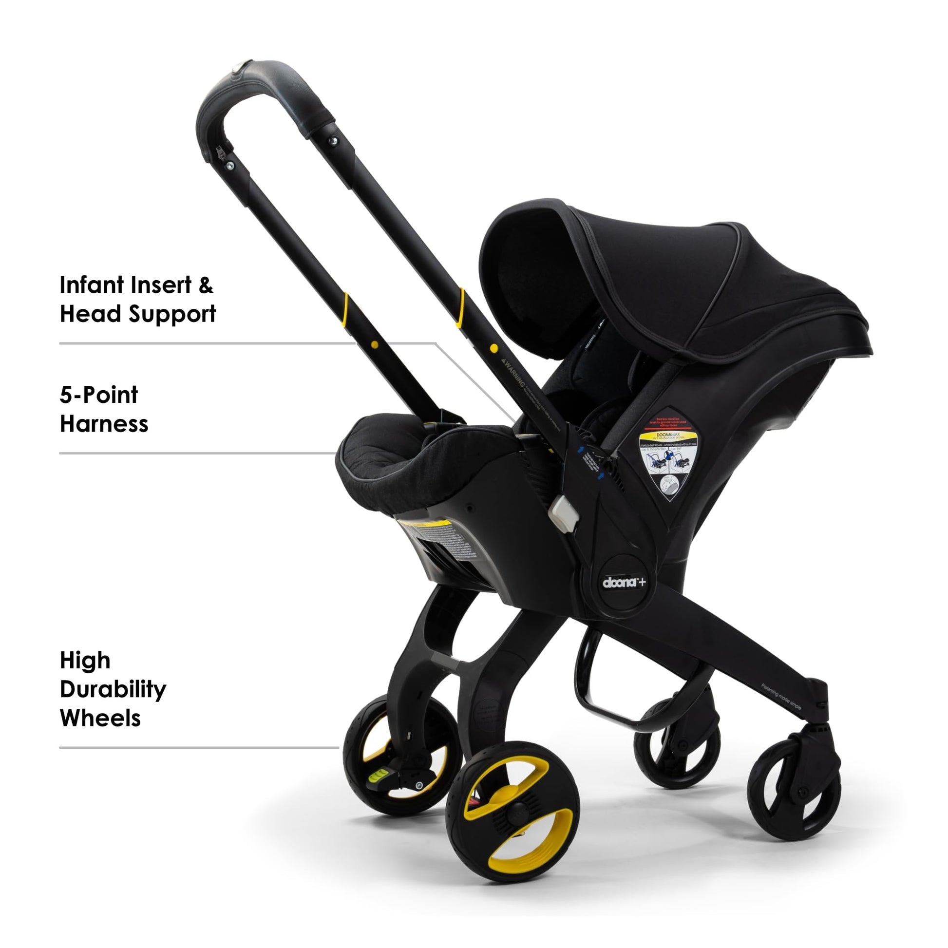 My Store Doona car seat and stroller in slate green, all-in-one travel system with adjustable handle and compact design.