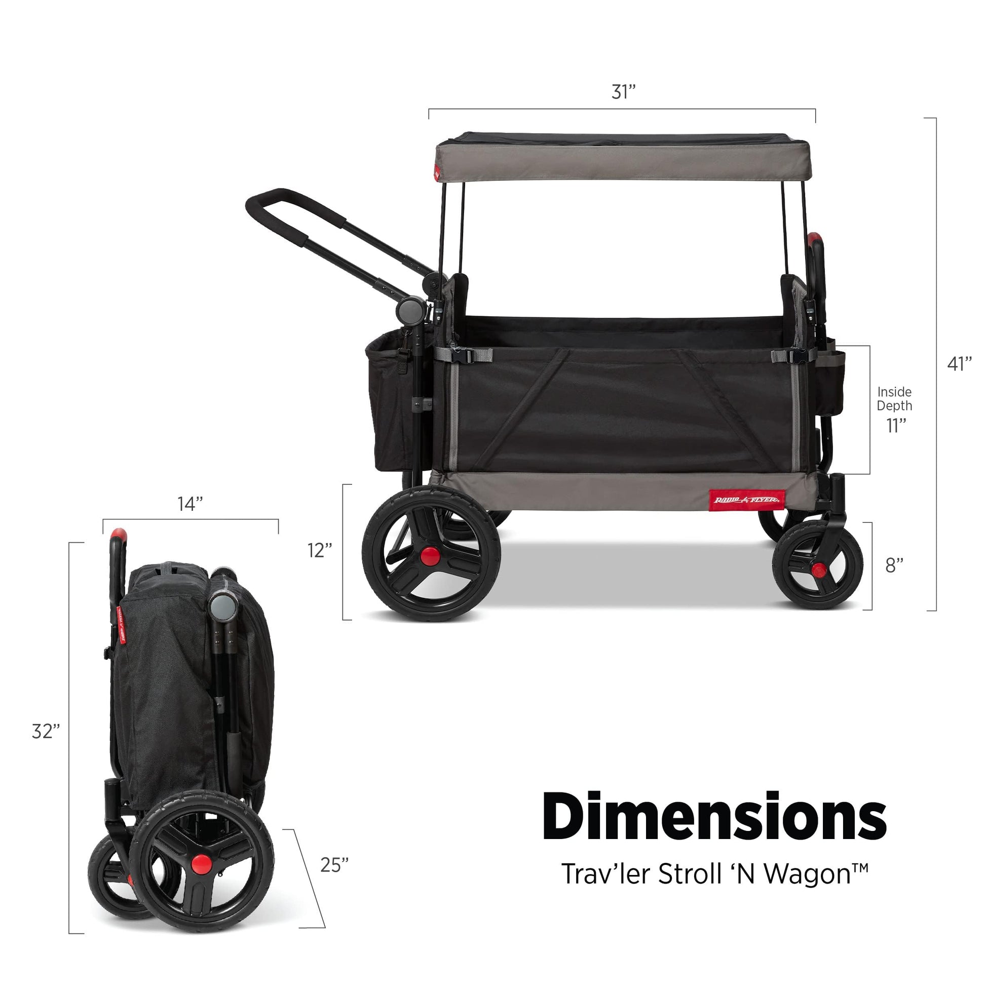 Red Radio Flyer wagon for kids with wheels, convertible stroller and rolling beach cart, suitable for toddlers aged 1+ years.