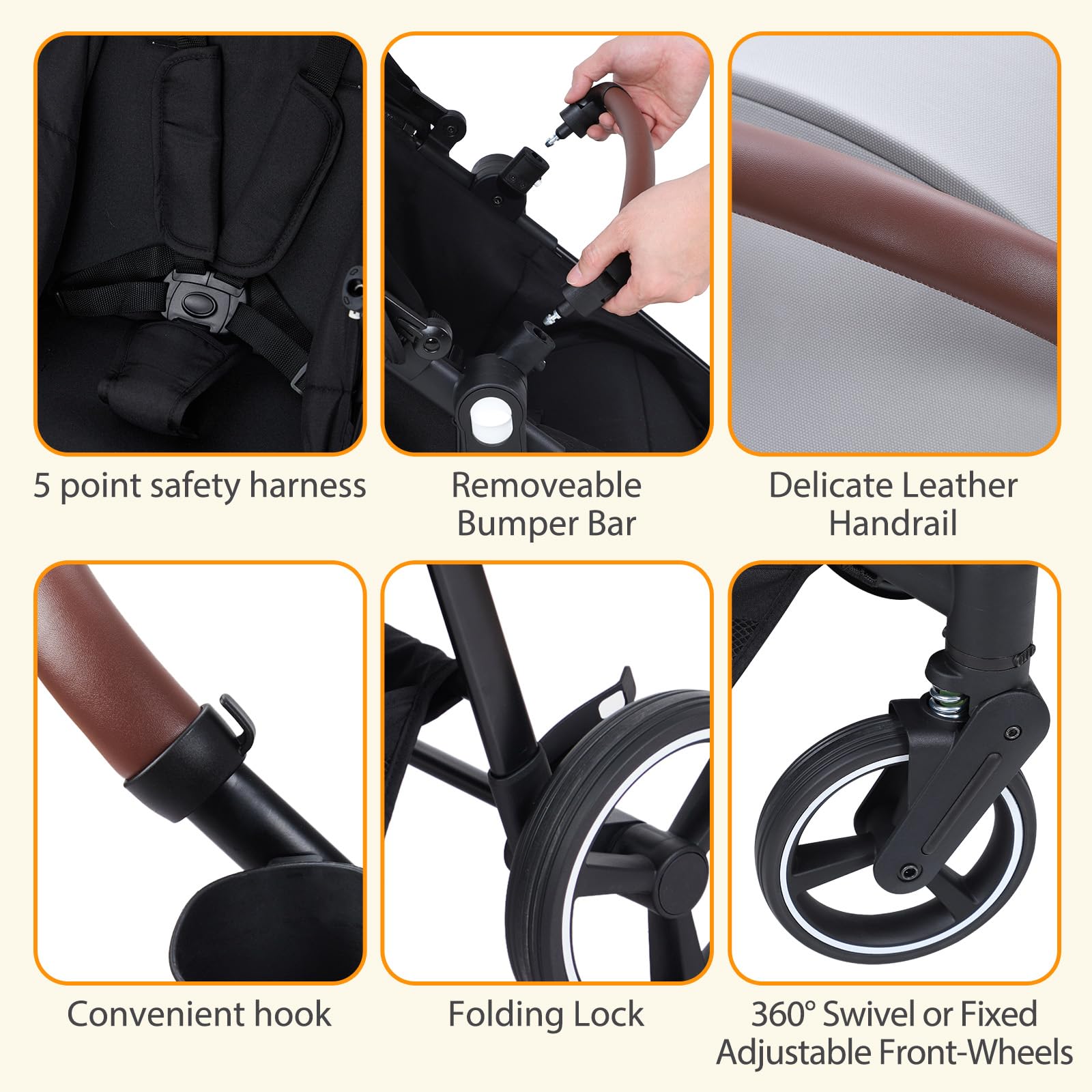 My Store tandem stroller with reversible seats, adjustable canopies, one-hand fold, large storage basket, black color for twins.