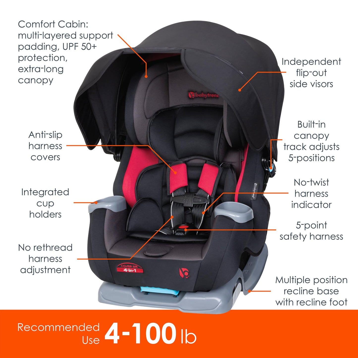 Baby Trend Cover Me 4 In 1 Convertible Car Seat Built In Canopy