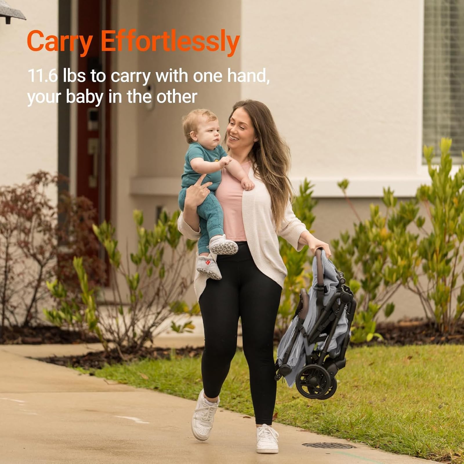 Lightweight MAMAZING Ultra Air baby travel stroller with carbon fiber frame, one-handed fold, compact design, suitable for toddlers.