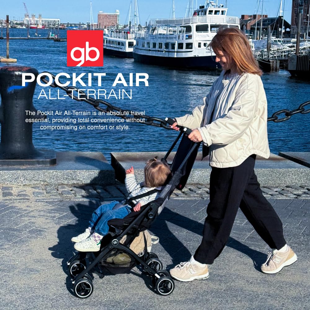 My Store gb Pockit+ All-Terrain lightweight travel stroller with canopy and reclining seat in velvet black, compact and portable.