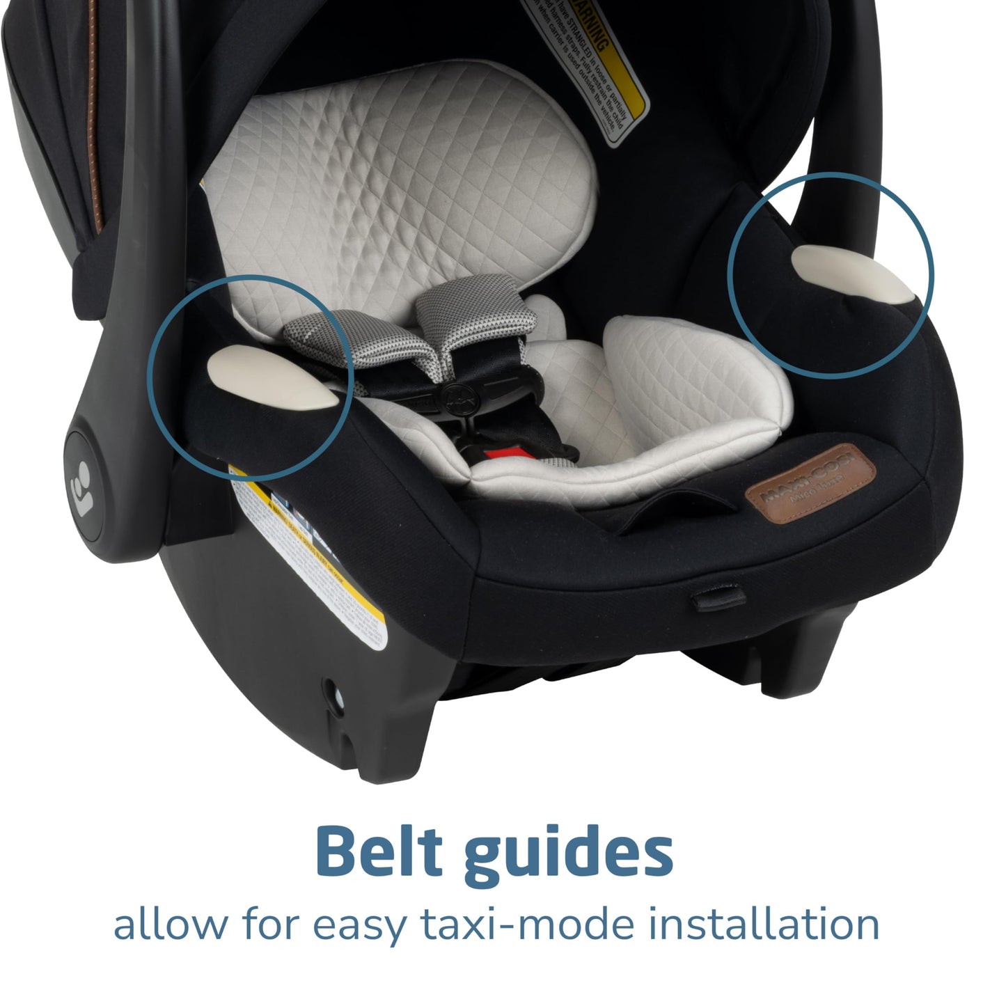 Maxi-Cosi Zelia Luxe 5-in-1 modular travel system with stroller and car seat, featuring adjustable handle and fabric details.