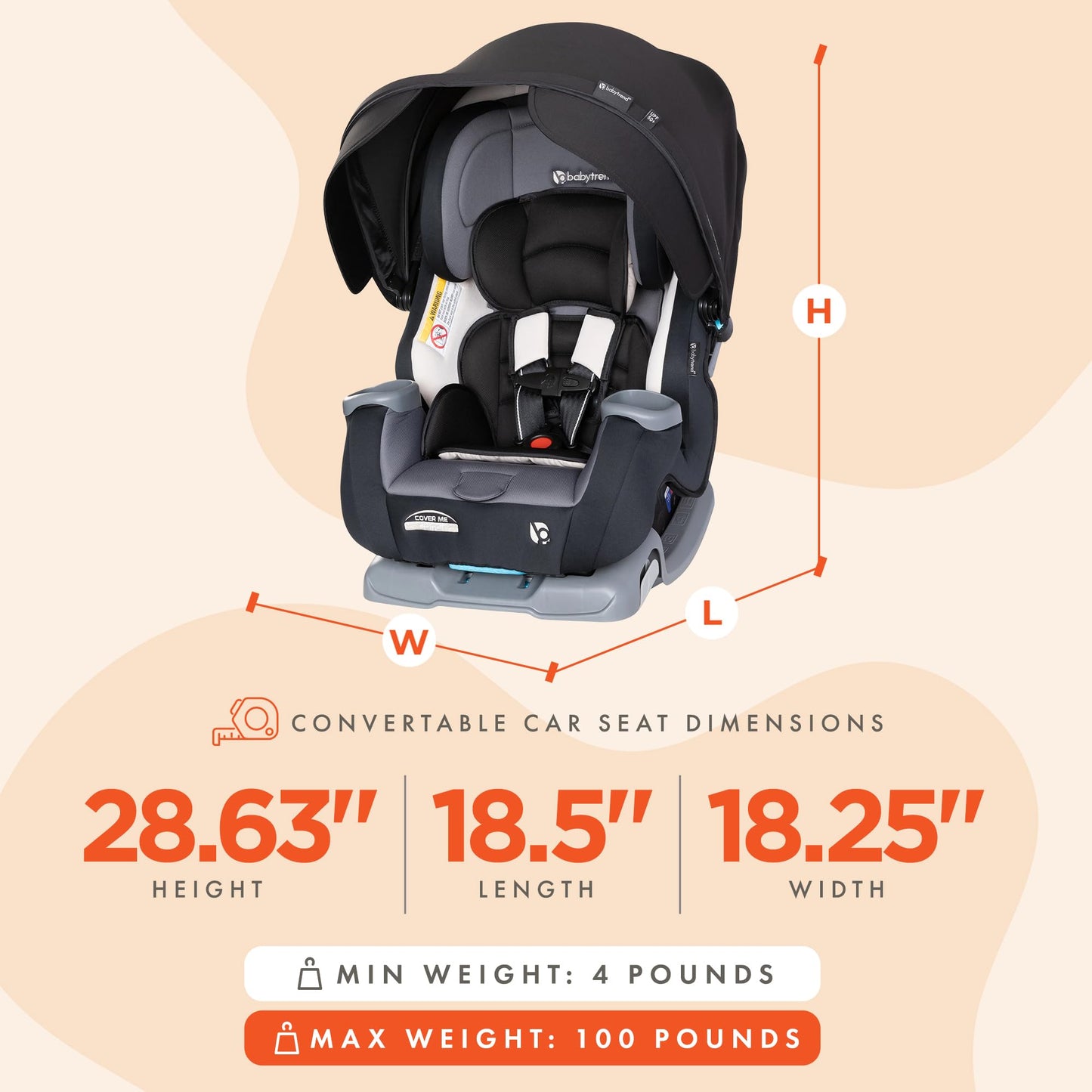 Baby Trend Cover Me 4 In 1 Convertible Car Seat Built In Canopy